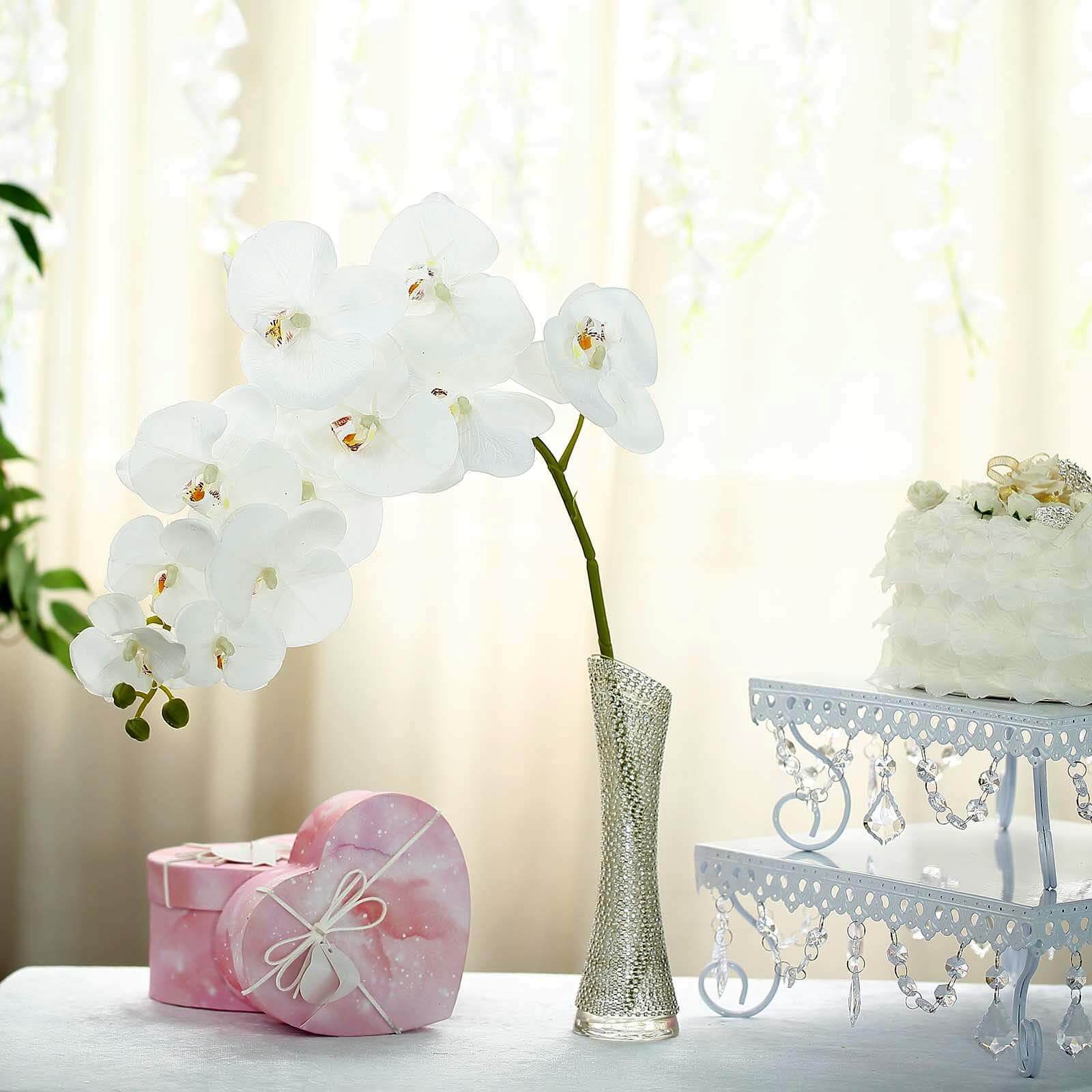 2 Stems 40" Tall White Artificial Silk Orchid Flower Bouquets