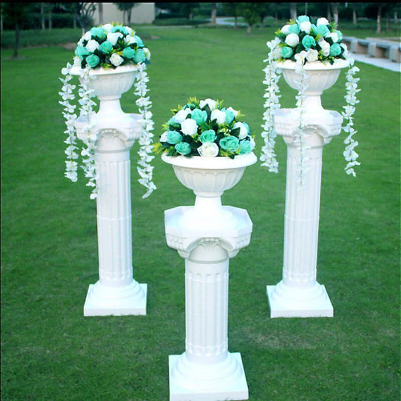 4 Pack White Italian Inspired Pedestal Stand Flower Plant Pillar - 22" Tall PVC