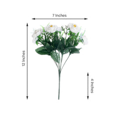 4 Bushes White Artificial Silk Peony Flower Bouquet Arrangement