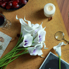 20 Stems 14" White Purple Artificial Poly Foam Calla Lily Flowers