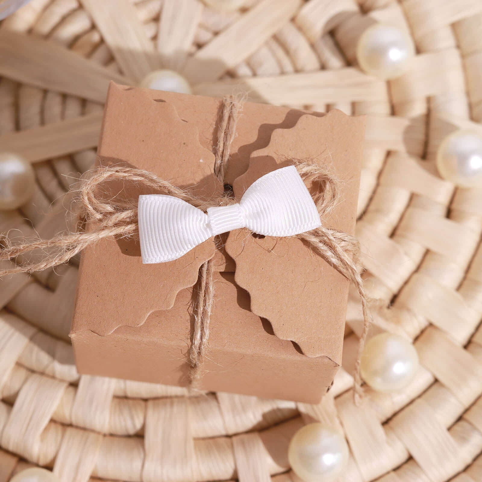 50 Pcs 1.5" White Grosgrain Pre Tied Ribbon Bows, Gift Basket Party Favor Bags Decor - Polyester
