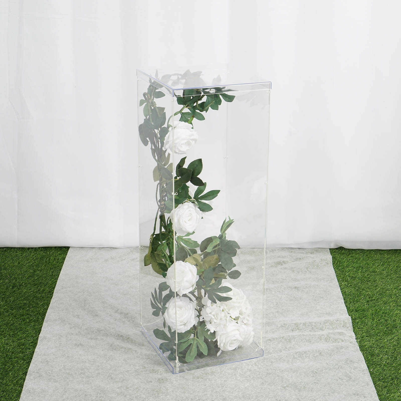 32" Clear Acrylic Display Box, Transparent Pedestal Riser with Interchangeable Lid and Base
