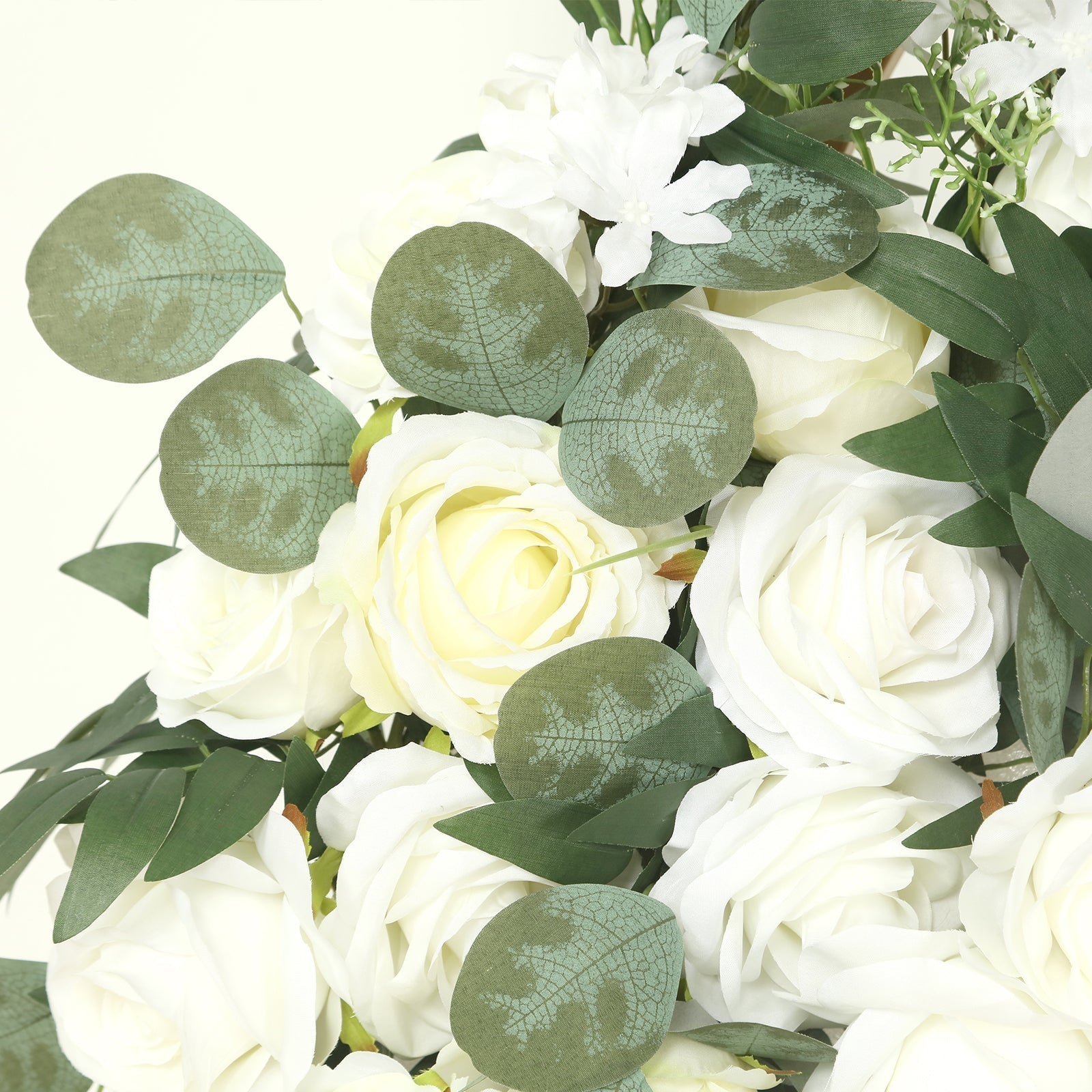 Set of 2 Silk Rose Floral Swag Wedding Arch Flowers in White with Eucalyptus Leaves, Large Artificial Flower Arrangement Garlands - 24",42"