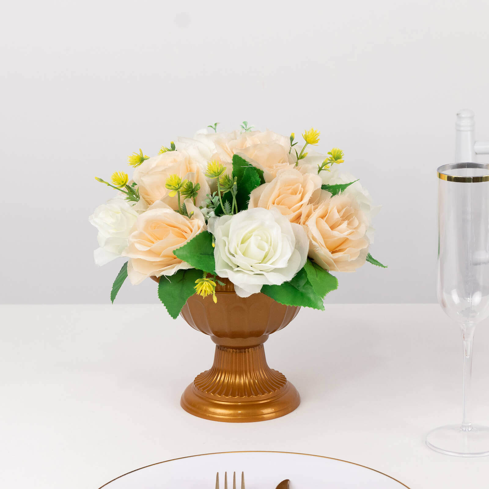4-Pack Plastic Flower Pot Vases Roman Style Gold - Classic Floral Urn Planter Table Centerpieces 6"