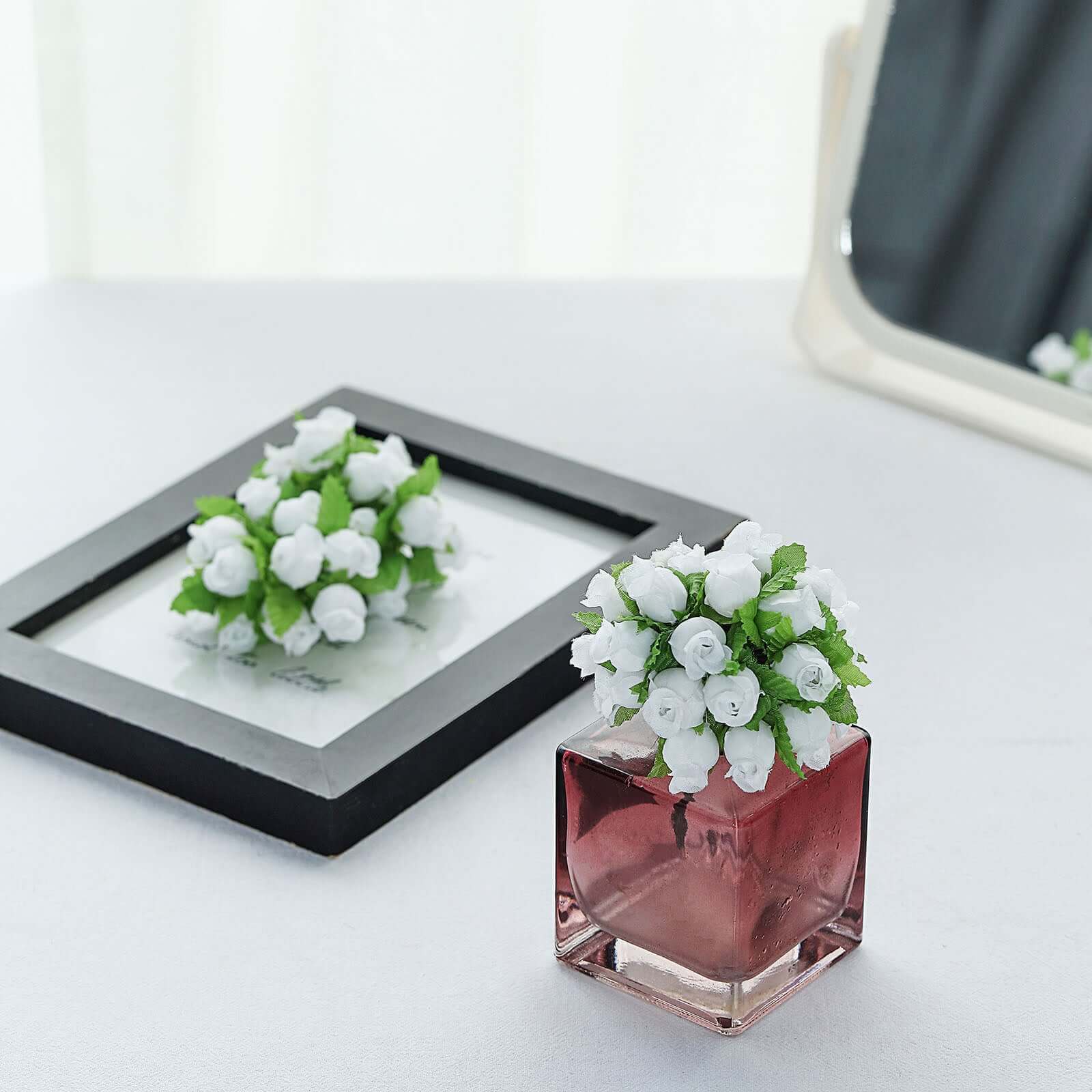 144 Pcs White Wired Rose Flowers For Bridal Bouquet Craft Embellishment