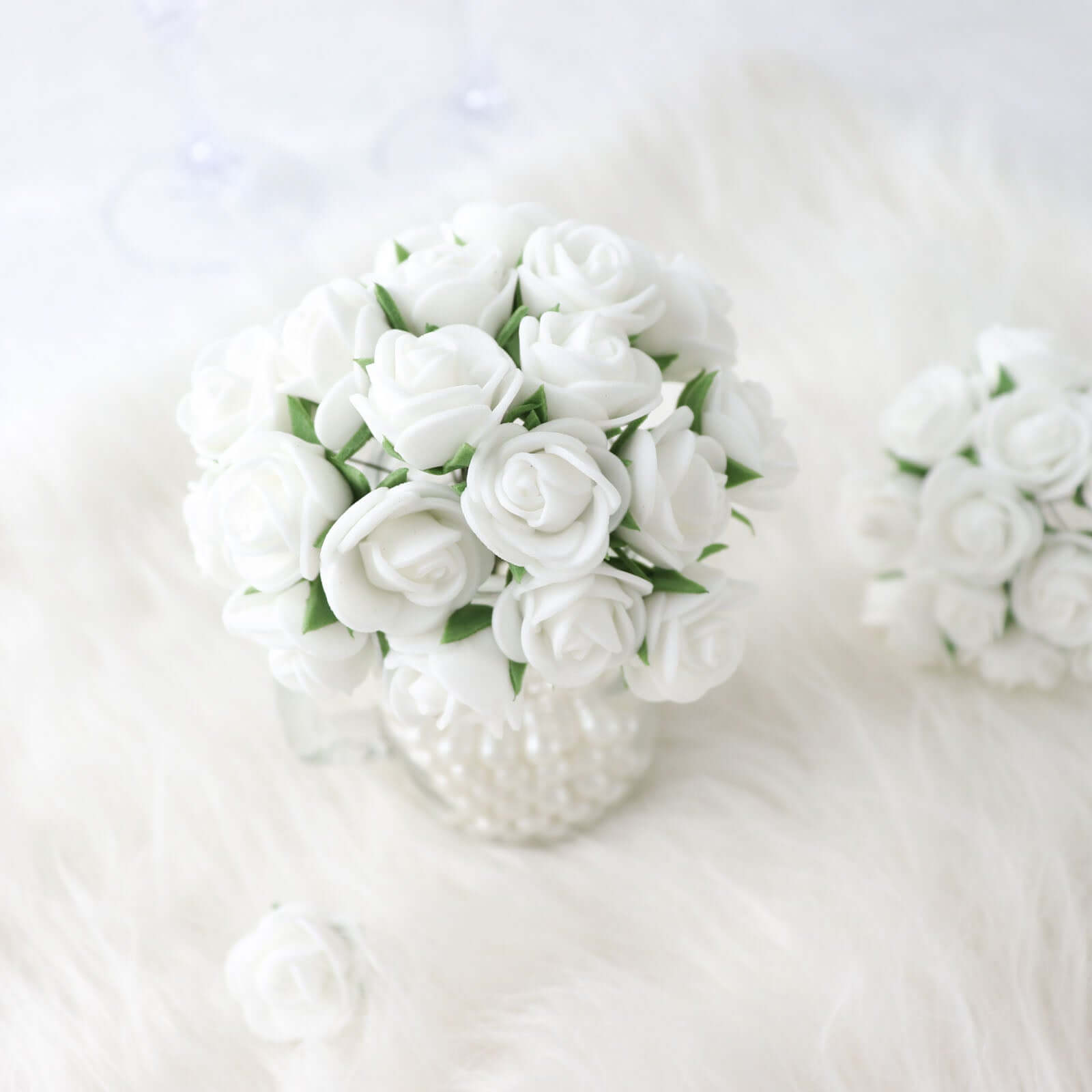 48 Roses 1" White Real Touch Artificial DIY Foam Rose Flowers With Stem, Craft Rose Buds