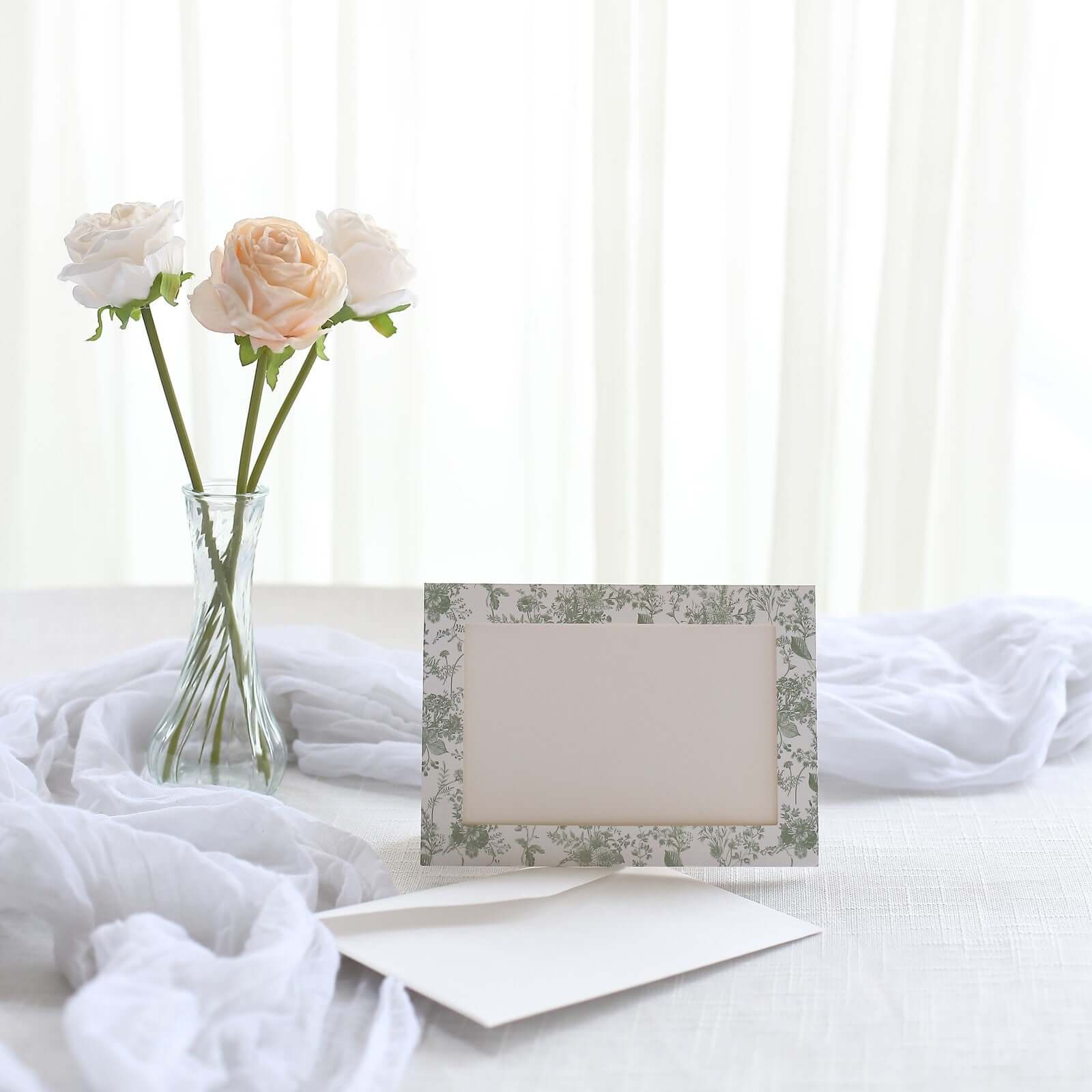 25-Pack Thank You Cards White Sage Green French Toile Design with Envelopes - Picture Insert Invitation Cards for Parties & Milestones 3.5"x5.5"
