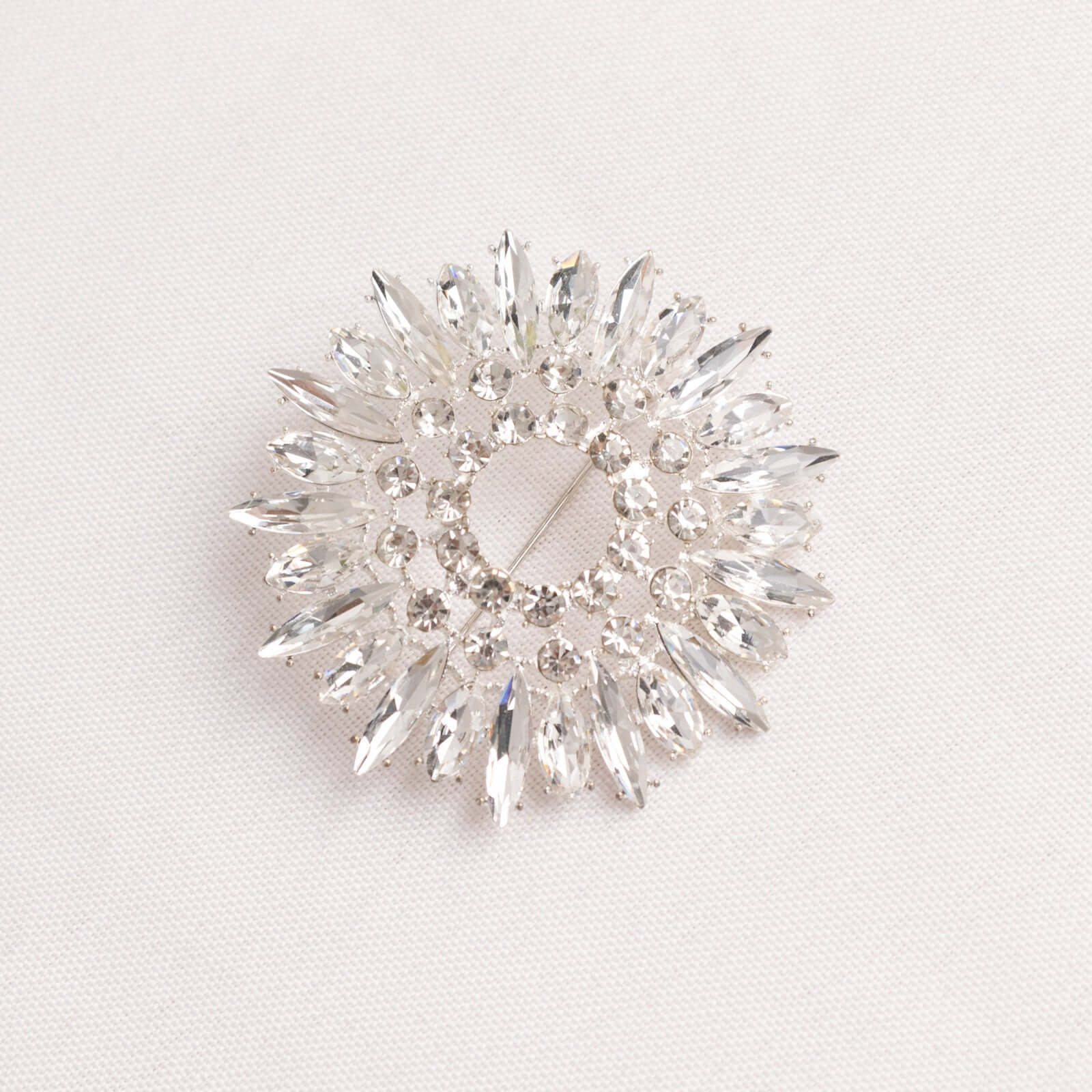 2 Pack Snowflake Chair Sash Band Buckles Silver Metal with Rhinestones - Decorative Round Diamond Brooch Pins for Weddings & Parties