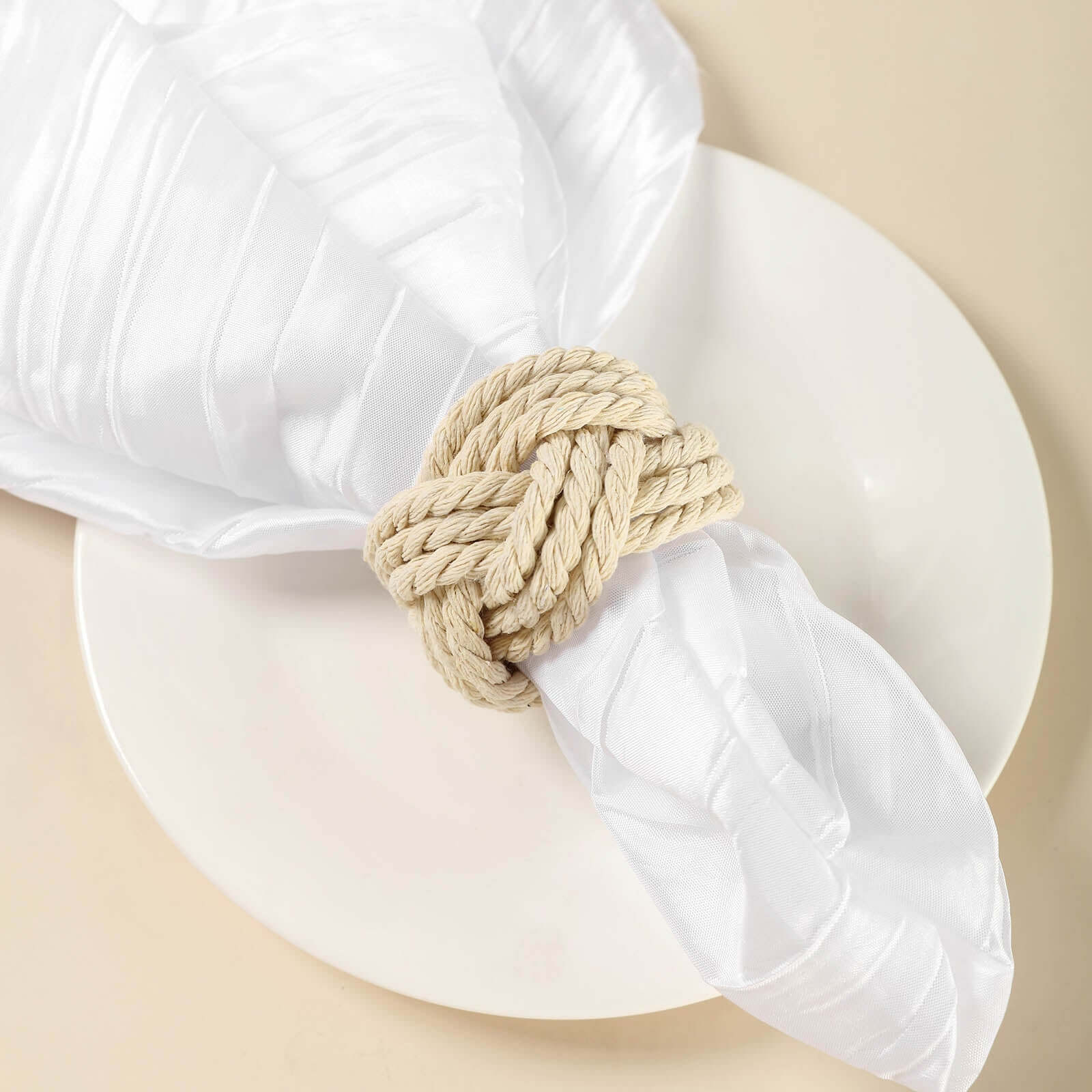 4 Pack Rustic Cream Burlap Napkin Rings, Handmade Braided Jute Napkin Holders