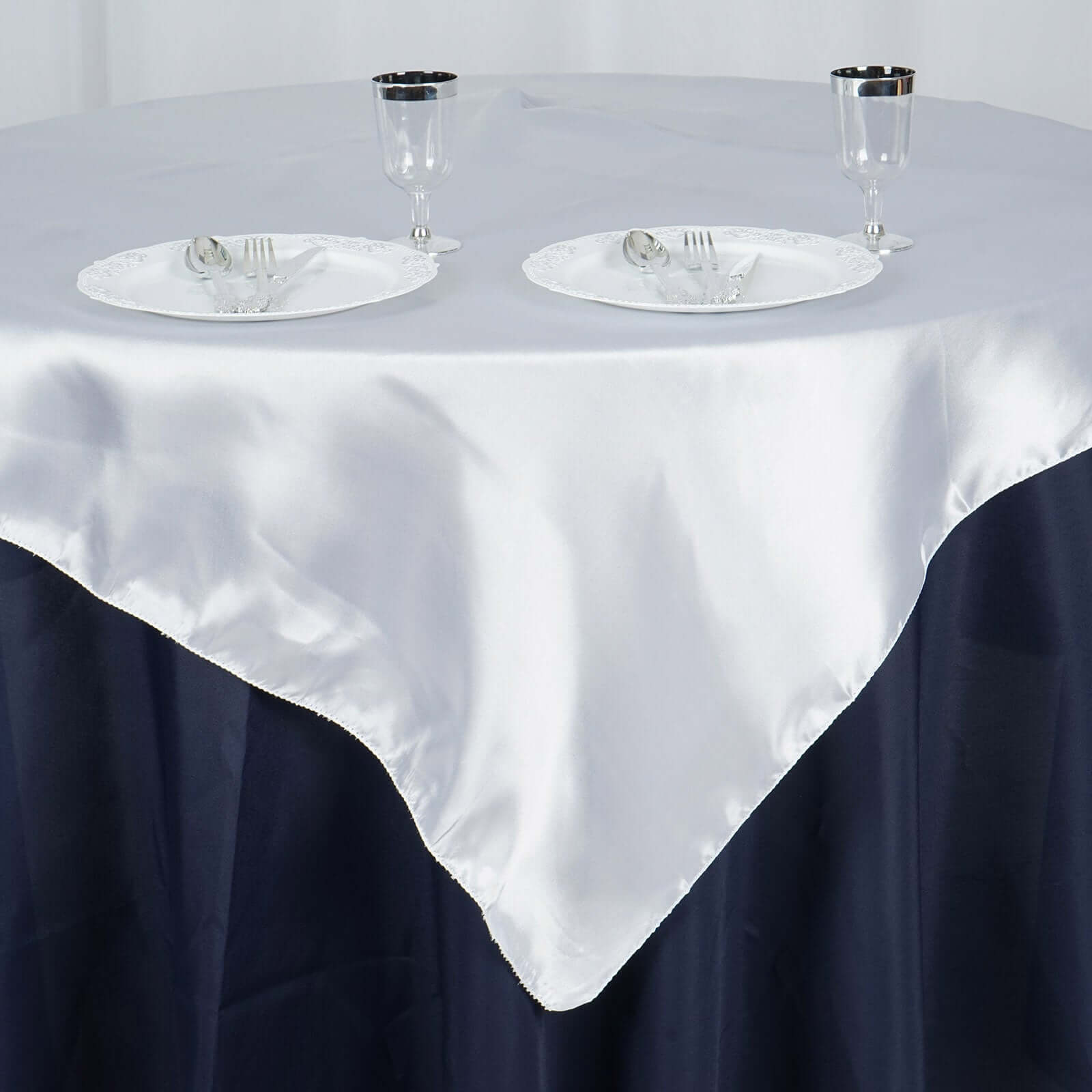 Satin 60"x60" Table Overlay Square Tablecloth White - Smooth Design for Sophisticated Events
