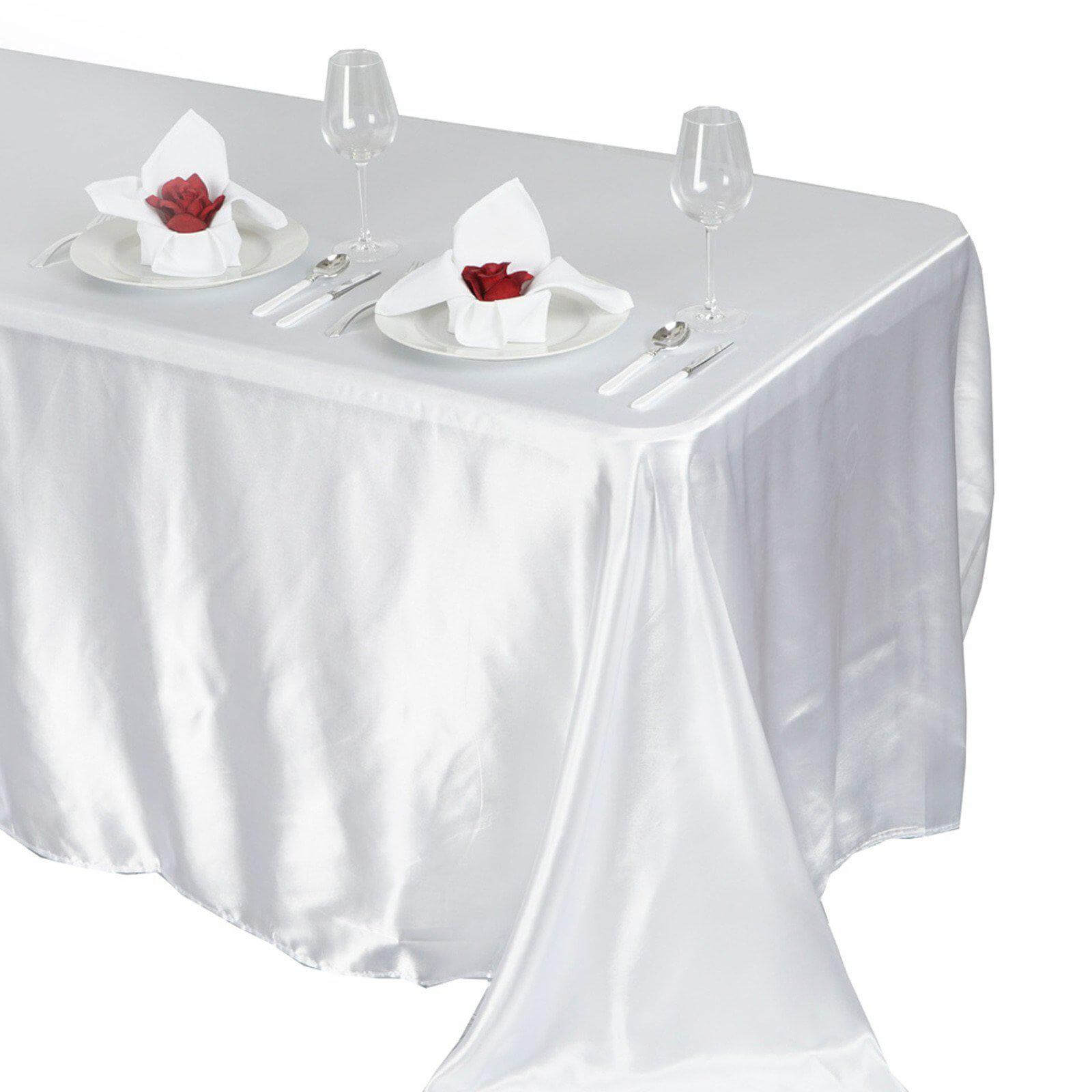 Satin Rectangular 90"x132" Tablecloth White Satin - Seamless Stylish Table Cover for Weddings and Parties