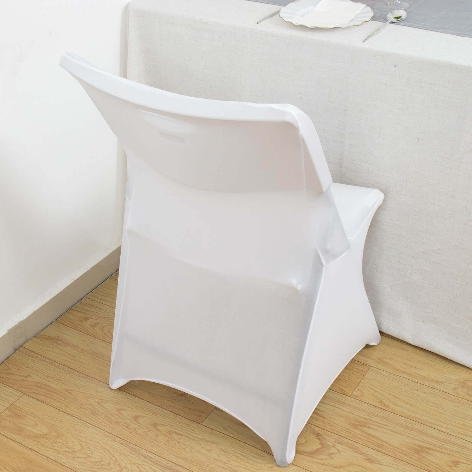 Stretch Spandex Chair Cover White for Lifetime Folding Chairs - Wrinkle Resistant Snug Fit Slipcover with Foot Pockets for Sophisticated Event Styling