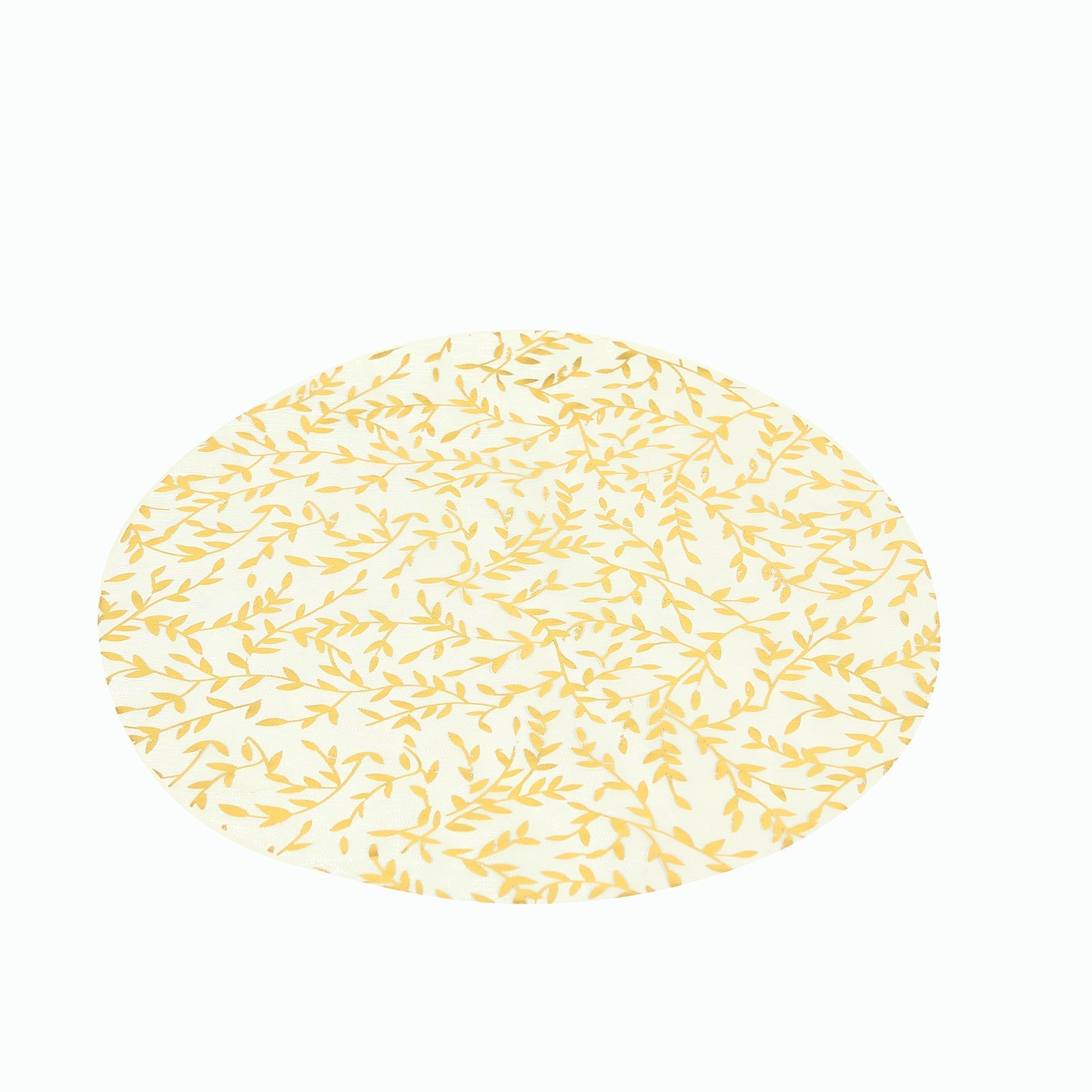 10-Pack Table Placemats Gold Foil Leaf Vine Design White Round - Organza Disposable Floral Mats 13"