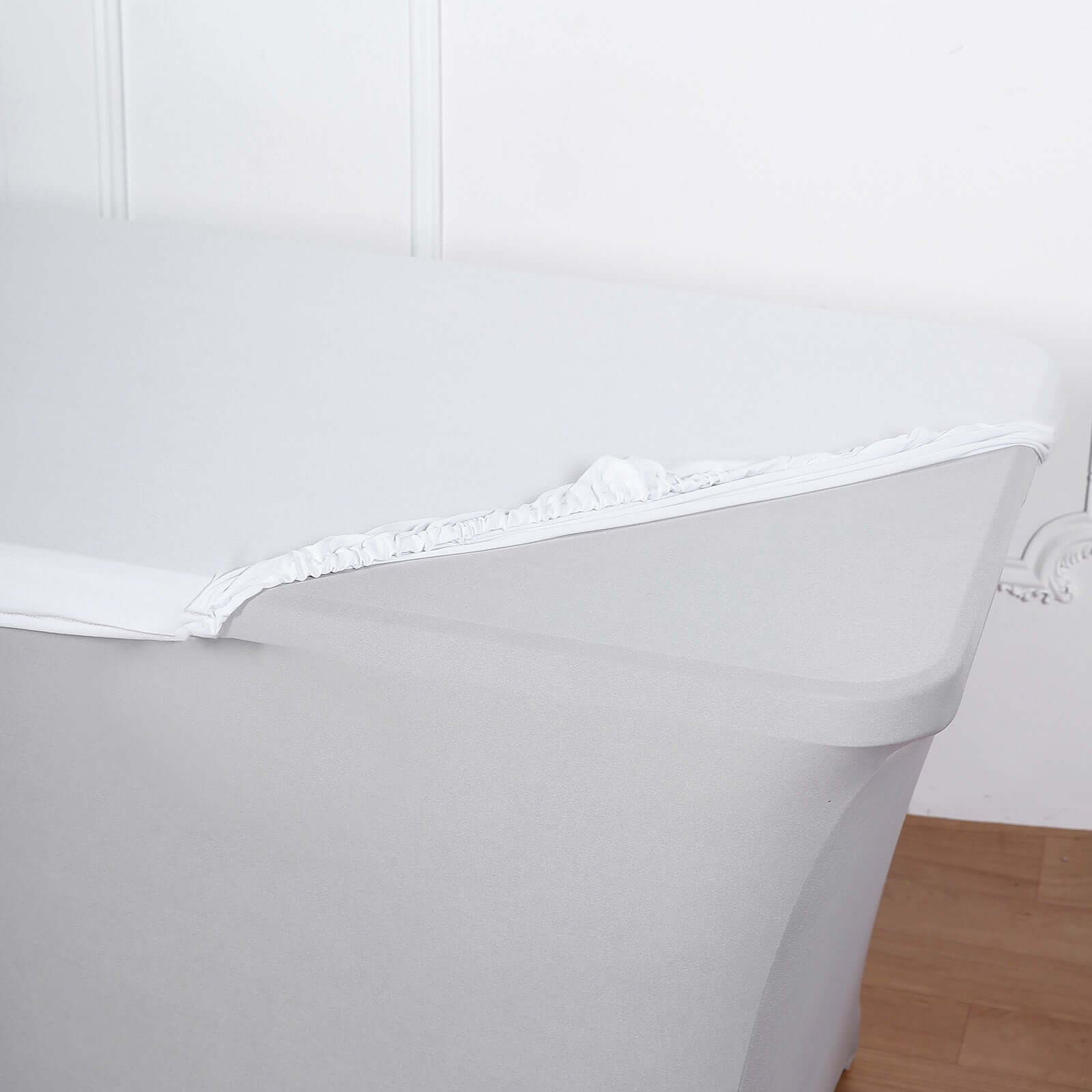 Stretch Spandex 72"x30" Rectangle Tablecloth Top Cover White - Sleek & Durable Fitted Table Topper Cap