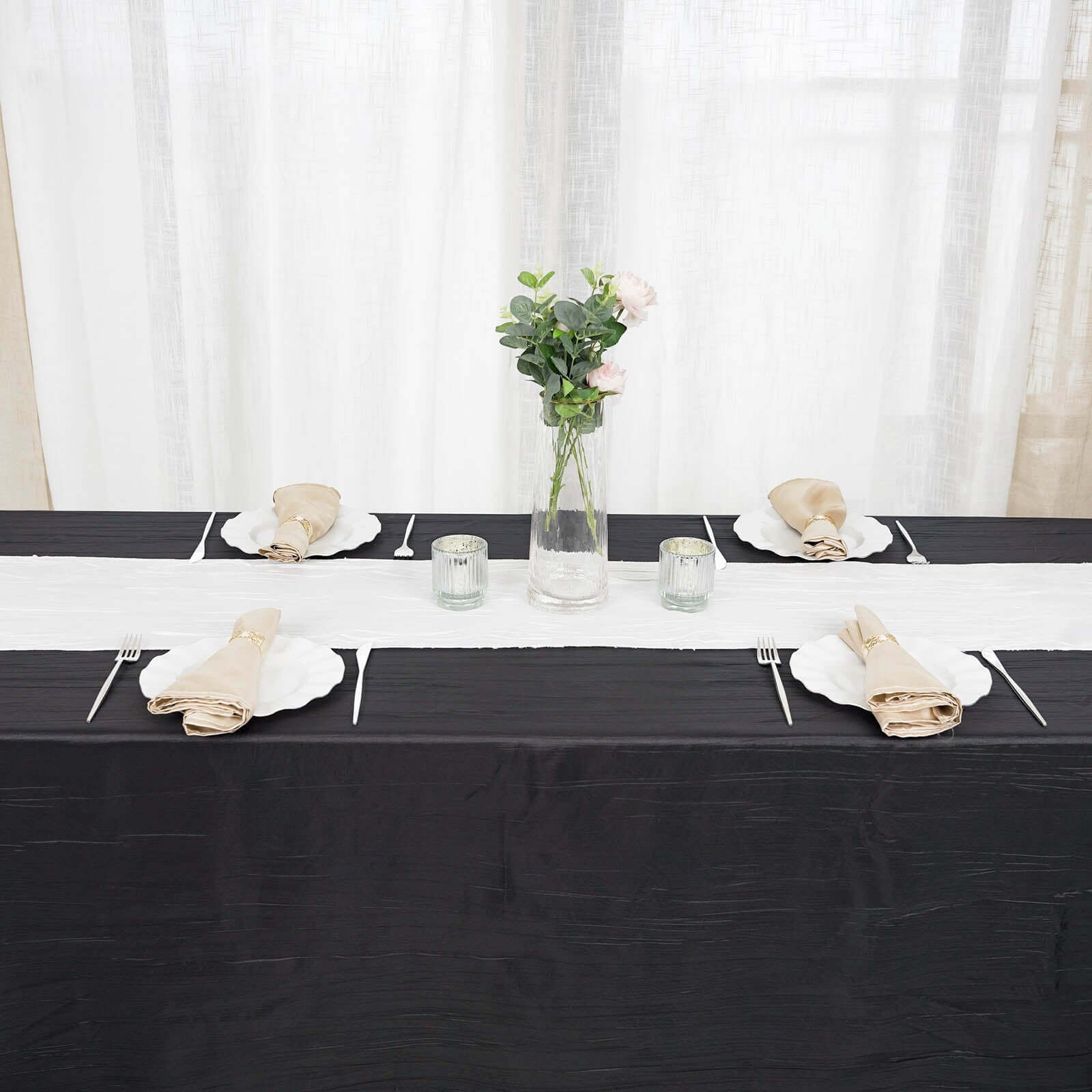 Taffeta 12"x108" Table Runner White - Accordion Crinkle Design for Modern Gatherings