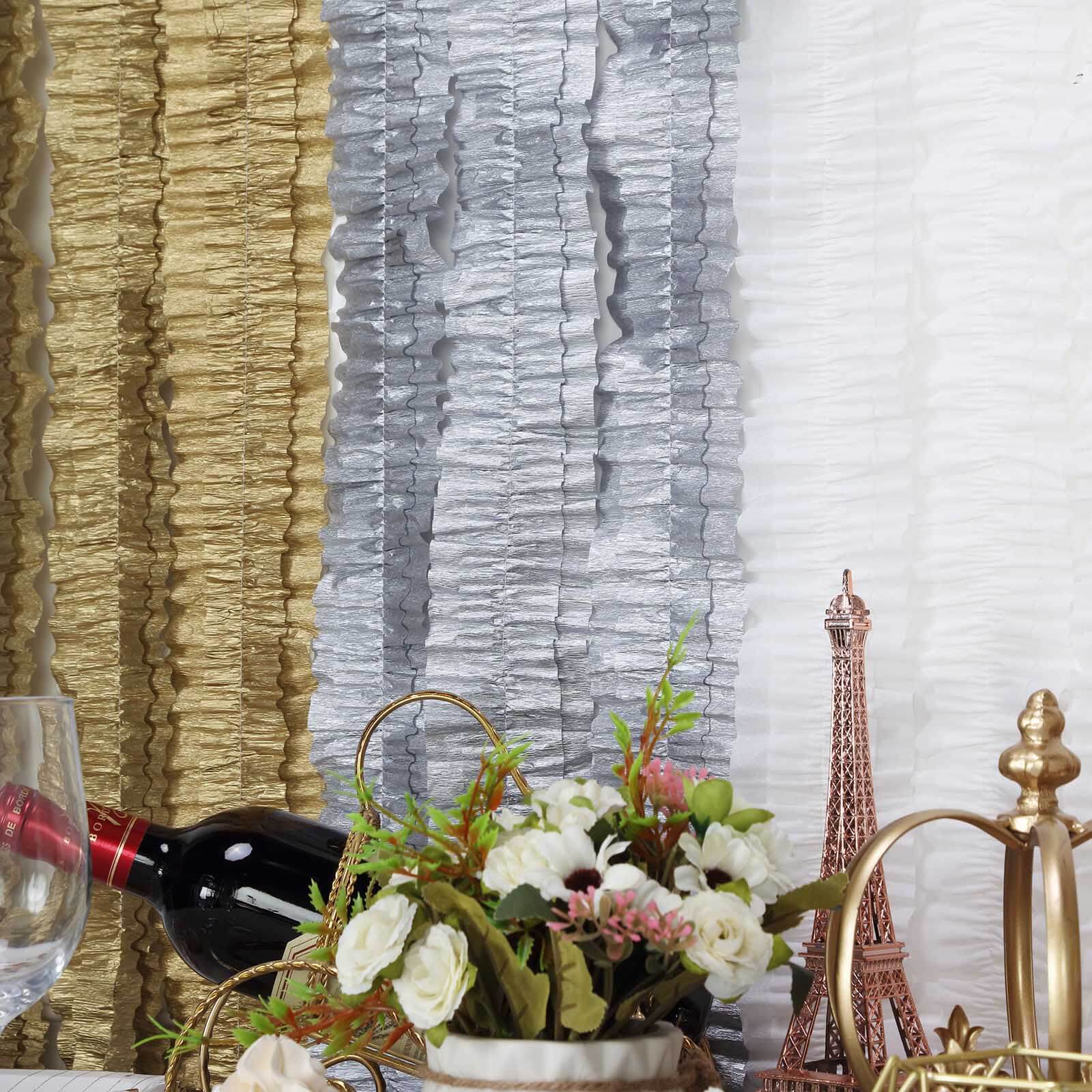 3 Pack 28ft White Ruffled Paper Streamer Rolls, Crepe Tissue Party Decorations