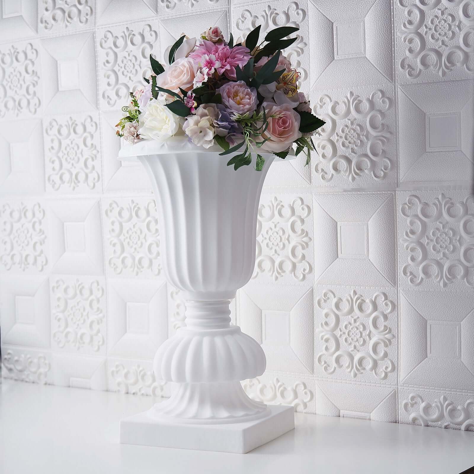 2 Pack 20" White Urn Planter, Floral Pedestal Flower Pot Plant Stand - PVC