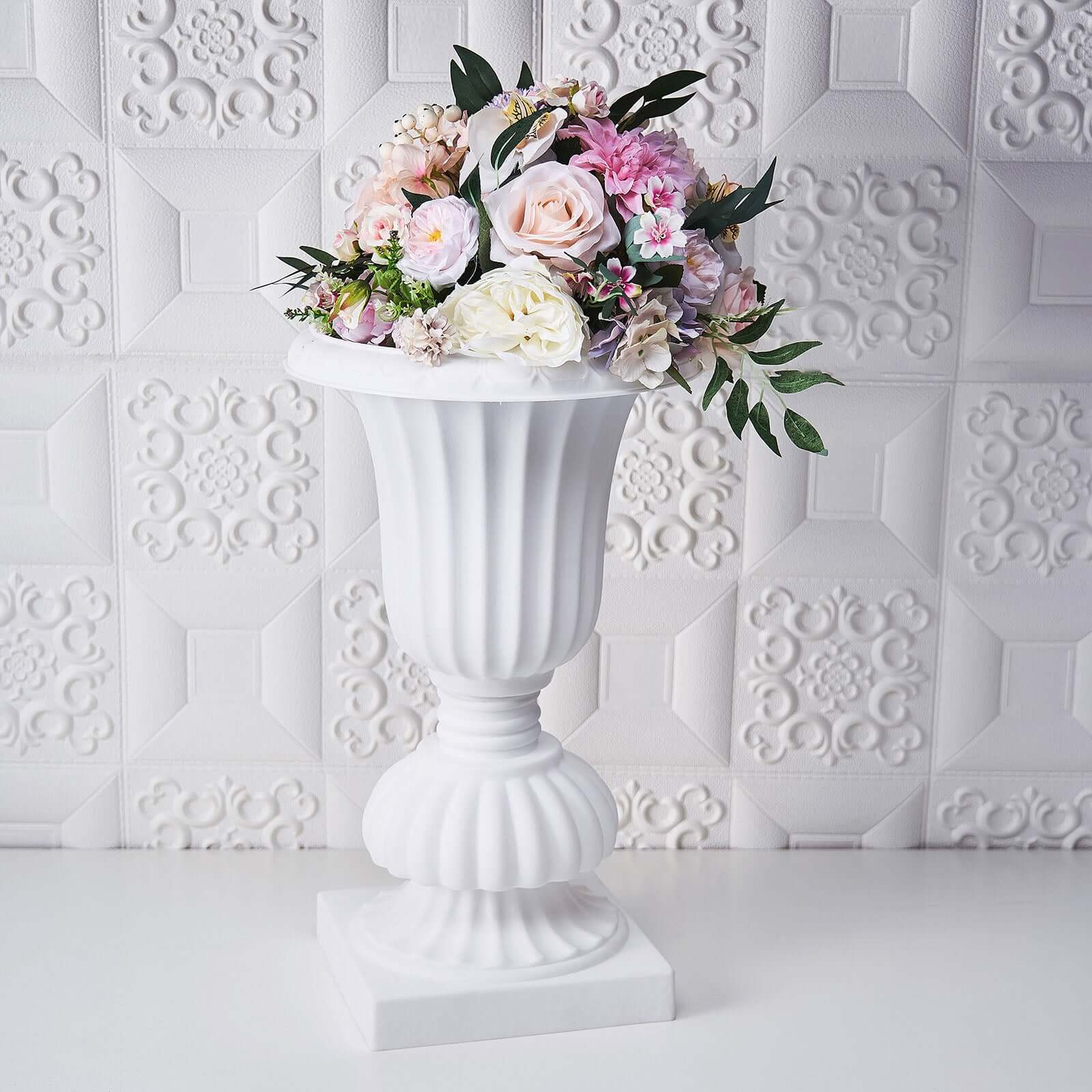 2 Pack 20" White Urn Planter, Floral Pedestal Flower Pot Plant Stand - PVC