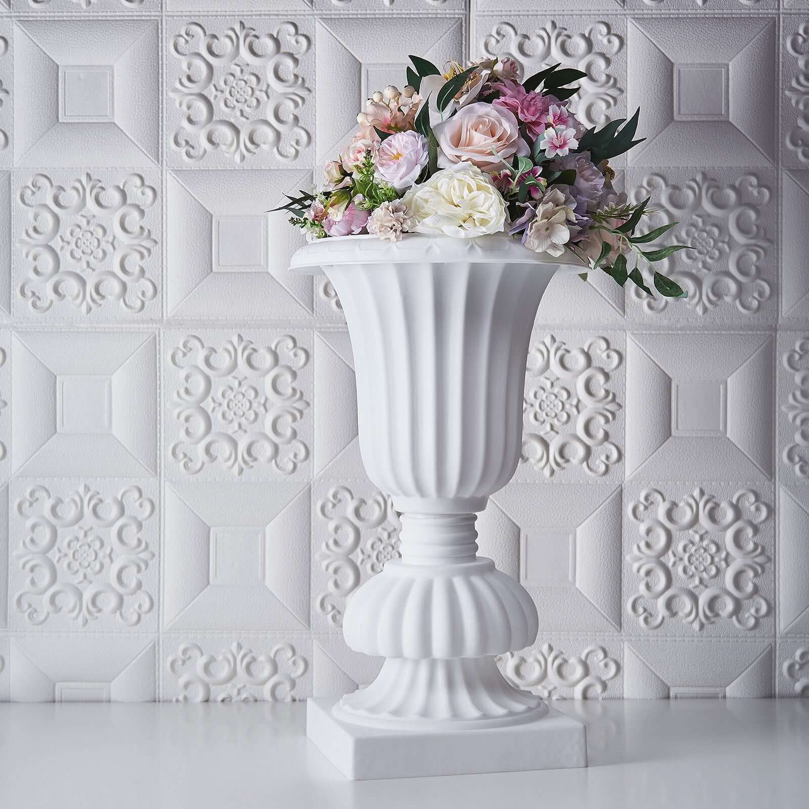 2 Pack 20" White Urn Planter, Floral Pedestal Flower Pot Plant Stand - PVC