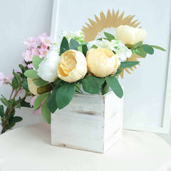 2 Pack 6" Whitewash Square Wood Planter Box Set With Removable Plastic Liners