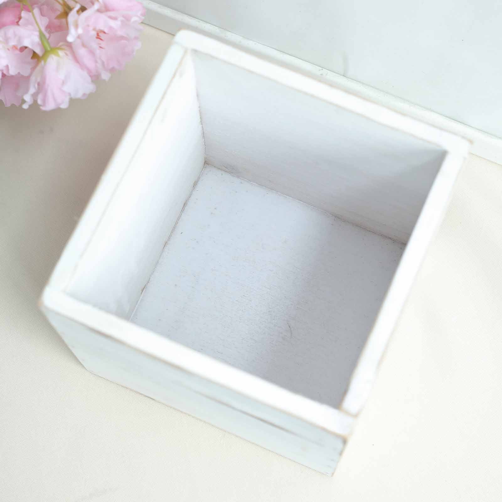 2 Pack 6" Whitewash Square Wood Planter Box Set With Removable Plastic Liners