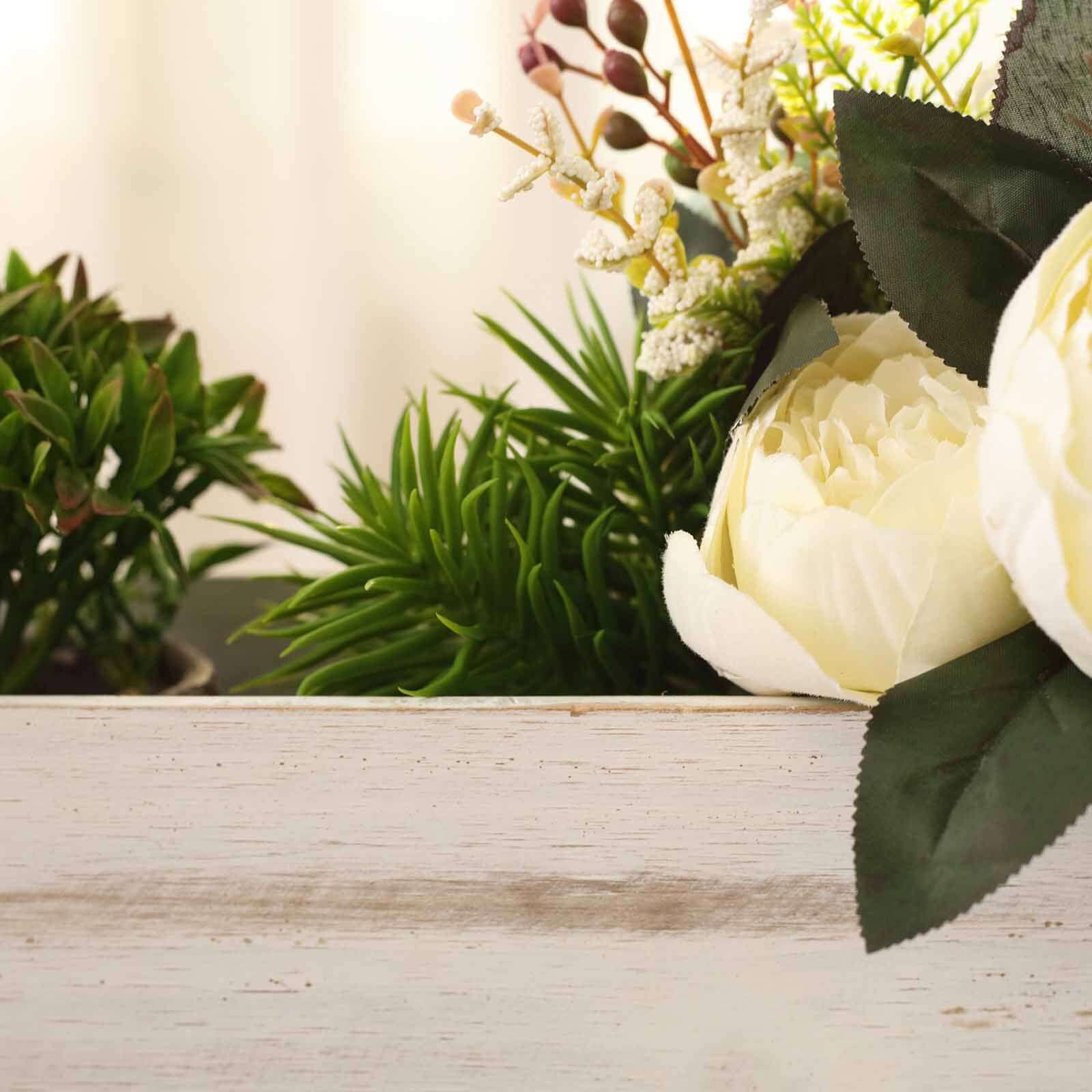 Whitewash Wood Planter Rectangular Box 18"x6"- Durable Decor with Removable Plastic Liner for Table Displays