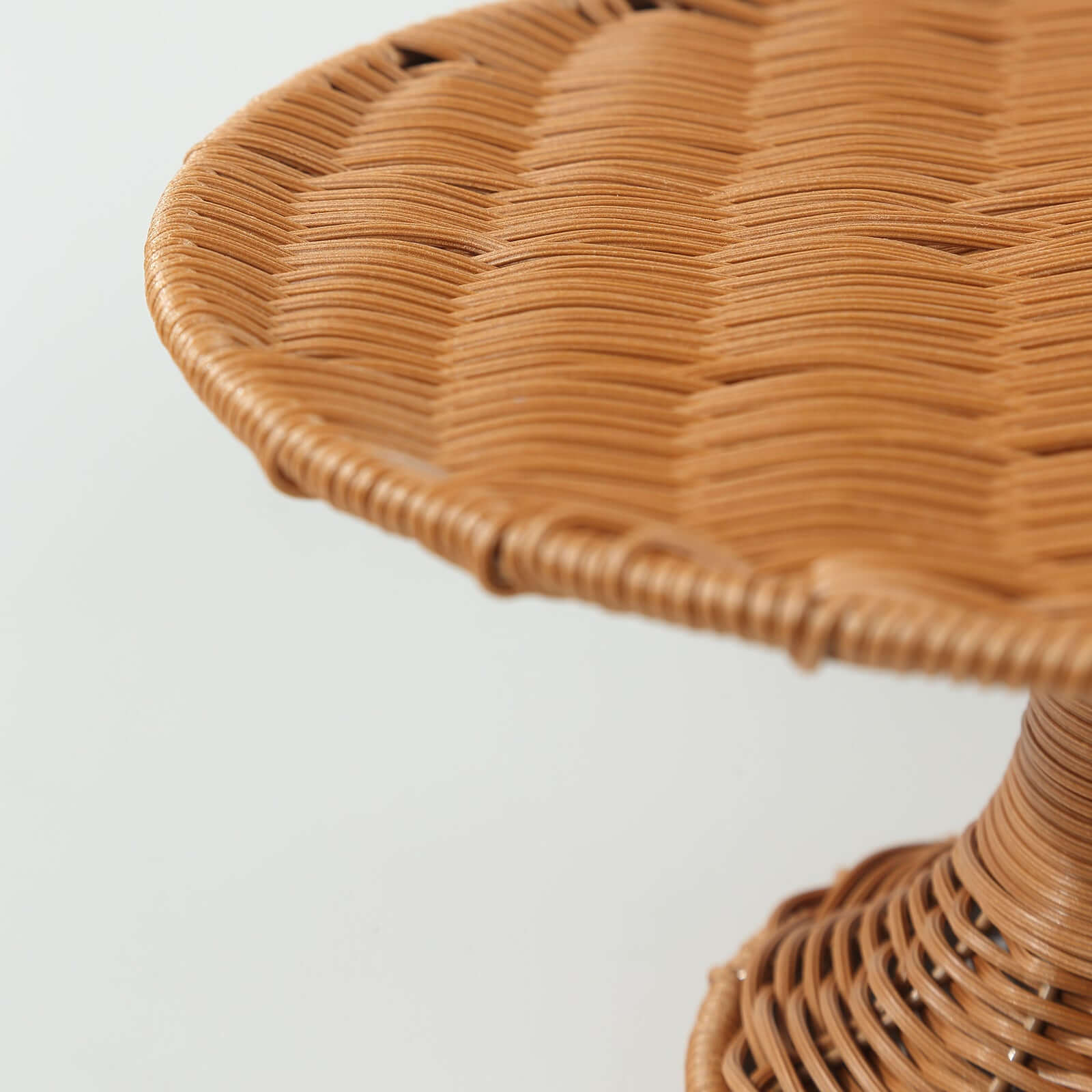 Plastic Round Rattan Wicker Pedestal Cake Stand Natural - Reusable Rustic Cupcake Holder Dessert Table Display Centerpiece for Home Parties & Events 12"