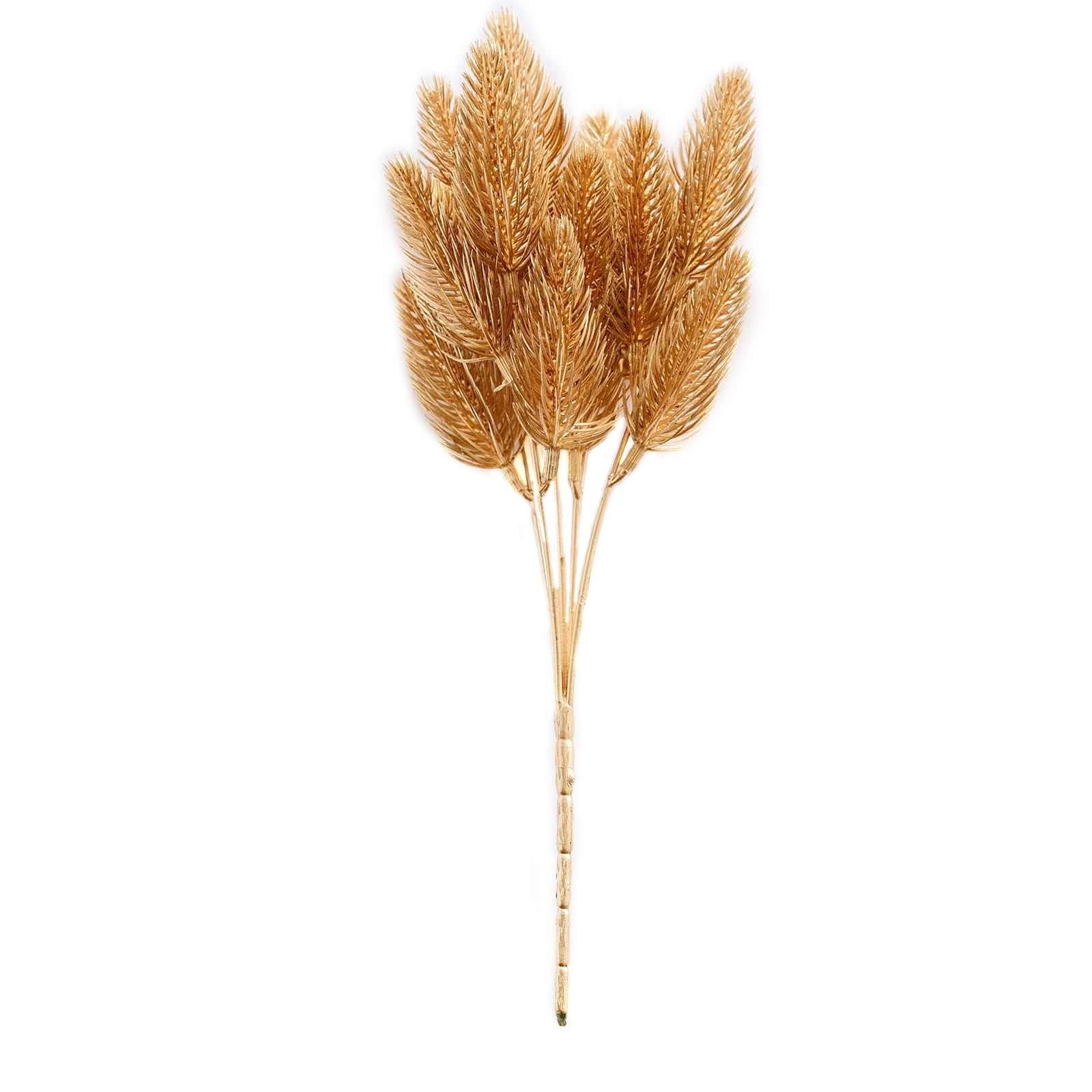 4-Pack Artificial Pine Branches Metallic Gold - Flexible Faux Pine Needle Sprigs Floral Sprays for DIY Garland Wreath Holidays & Home Decor 11"