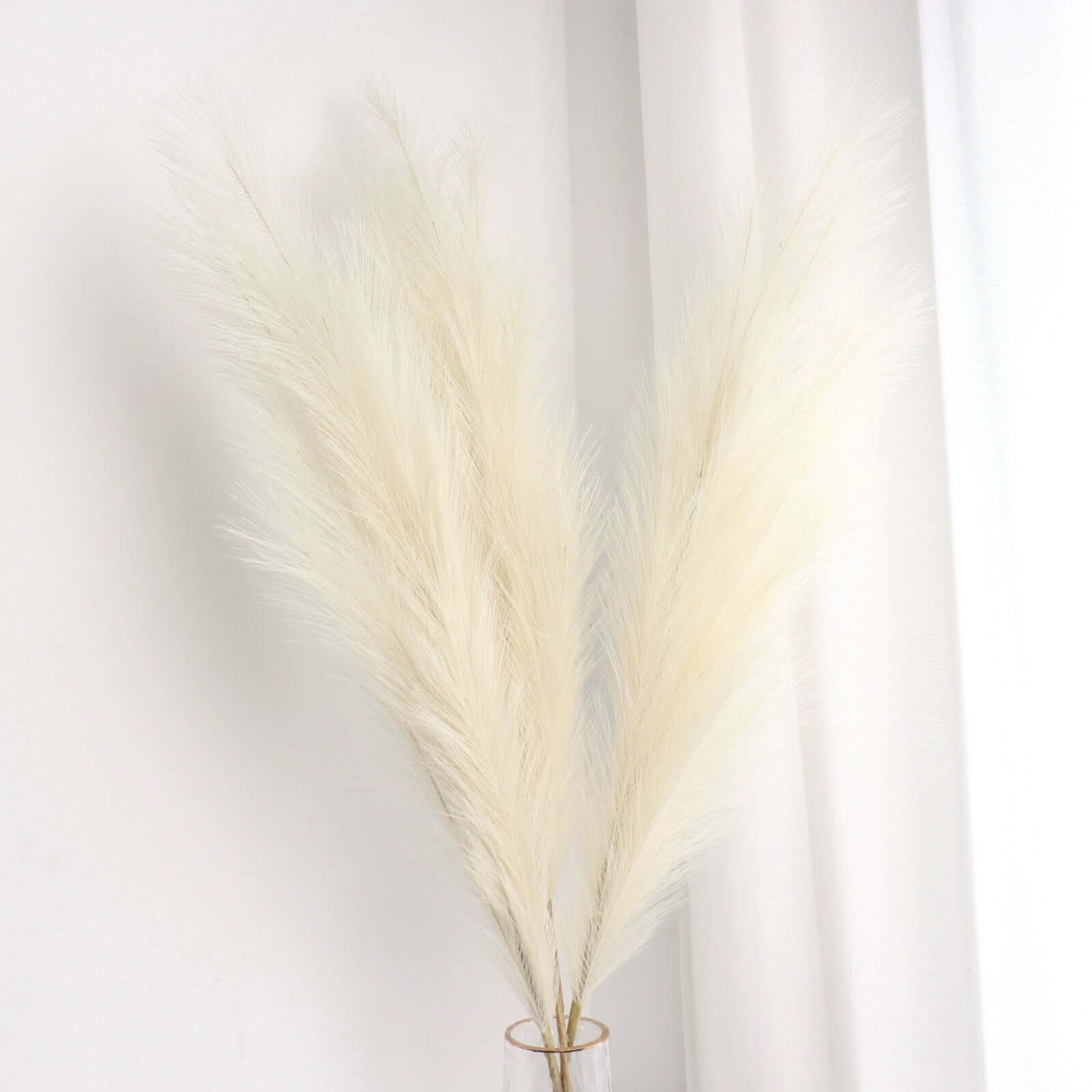 3 Stems Artificial Pampas Grass Decor Cream - Soft Realistic Faux Ornamental Grass Branches for Rustic Boho Chic Backdrops Floral Styling & Vase Displays 44"