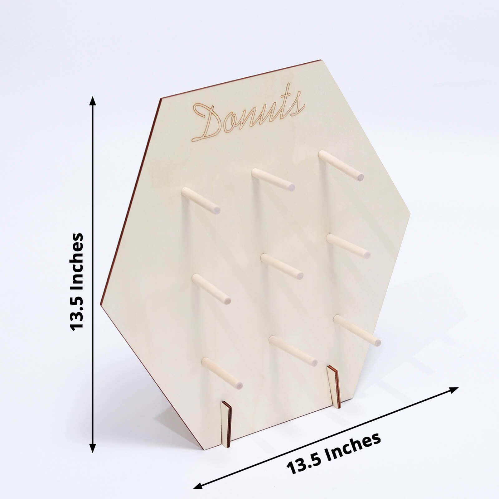 Wooden Hexagon Donut Wall Stand - Space Saving Detachable Rustic Chic Doughnut Pegboard Dessert Display Pretzel Bagel Holder 13"