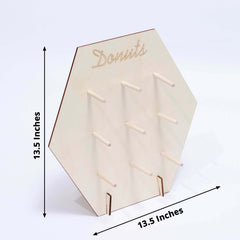 Wooden Hexagon Donut Wall Stand - Space Saving Detachable Rustic Chic Doughnut Pegboard Dessert Display Pretzel Bagel Holder 13"