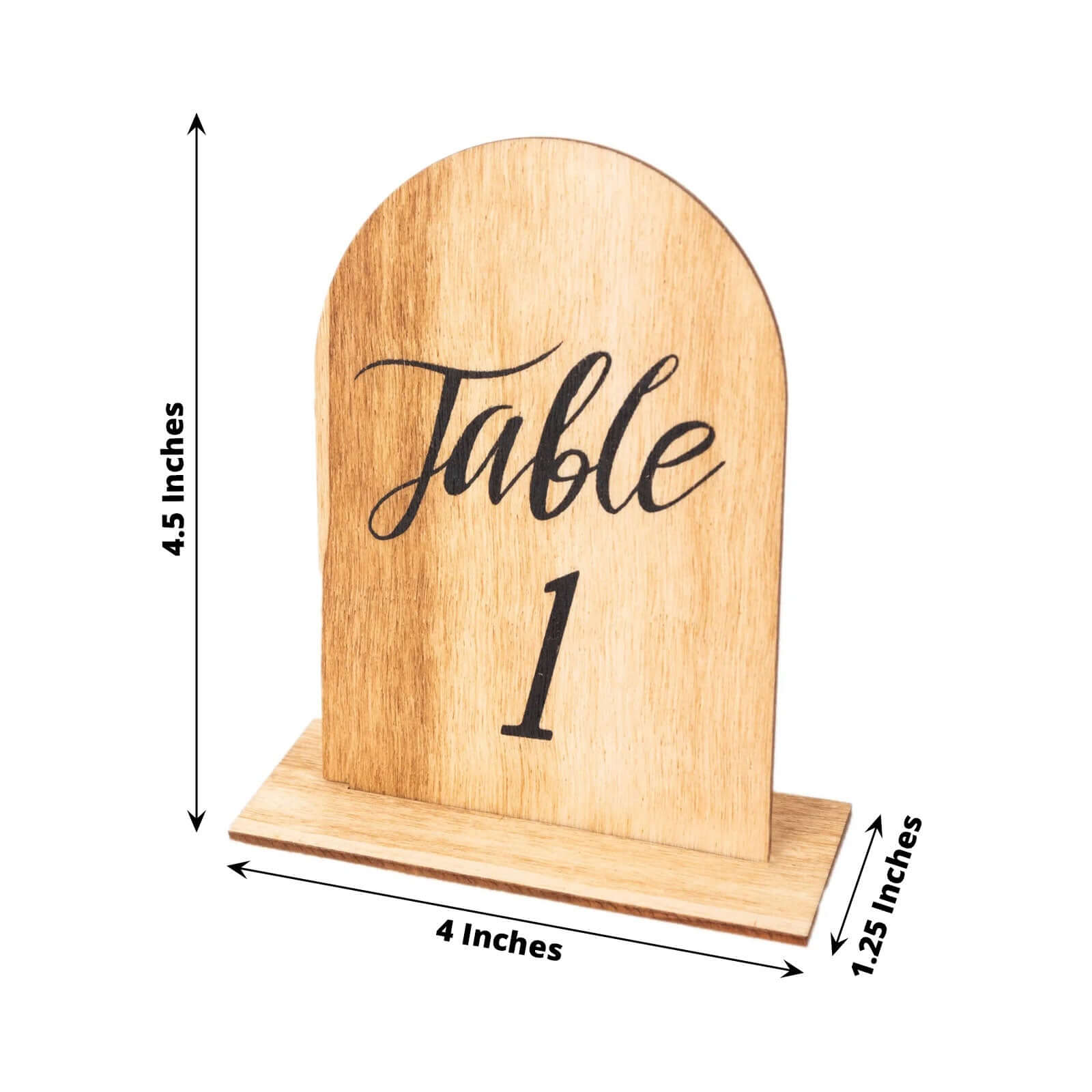20-Pack Natural Wooden Table Numbers 1-20 Rustic Arch Design with Removable Base - Ideal for Banquets and Receptions 4.5"