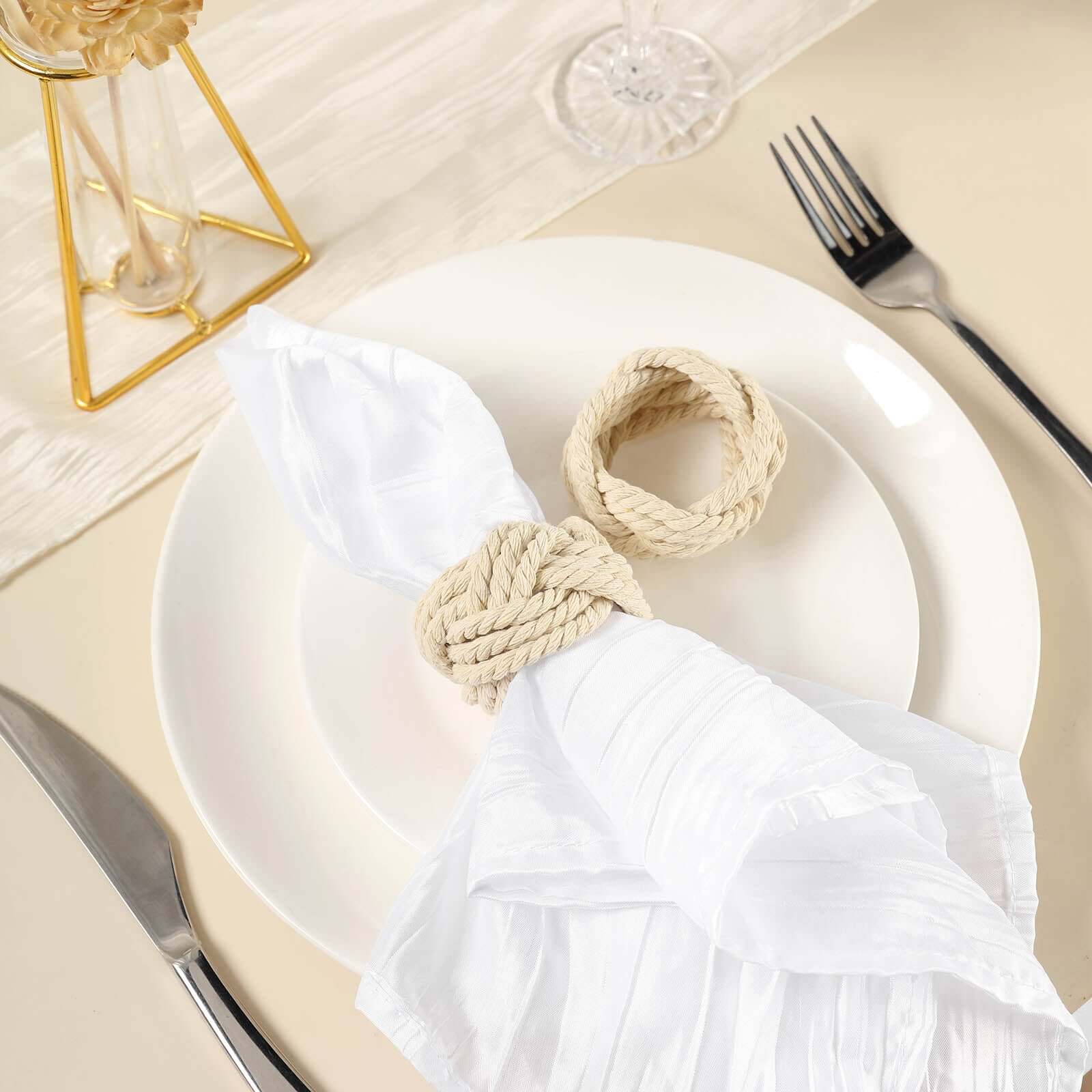 4 Pack Rustic Cream Burlap Napkin Rings, Handmade Braided Jute Napkin Holders