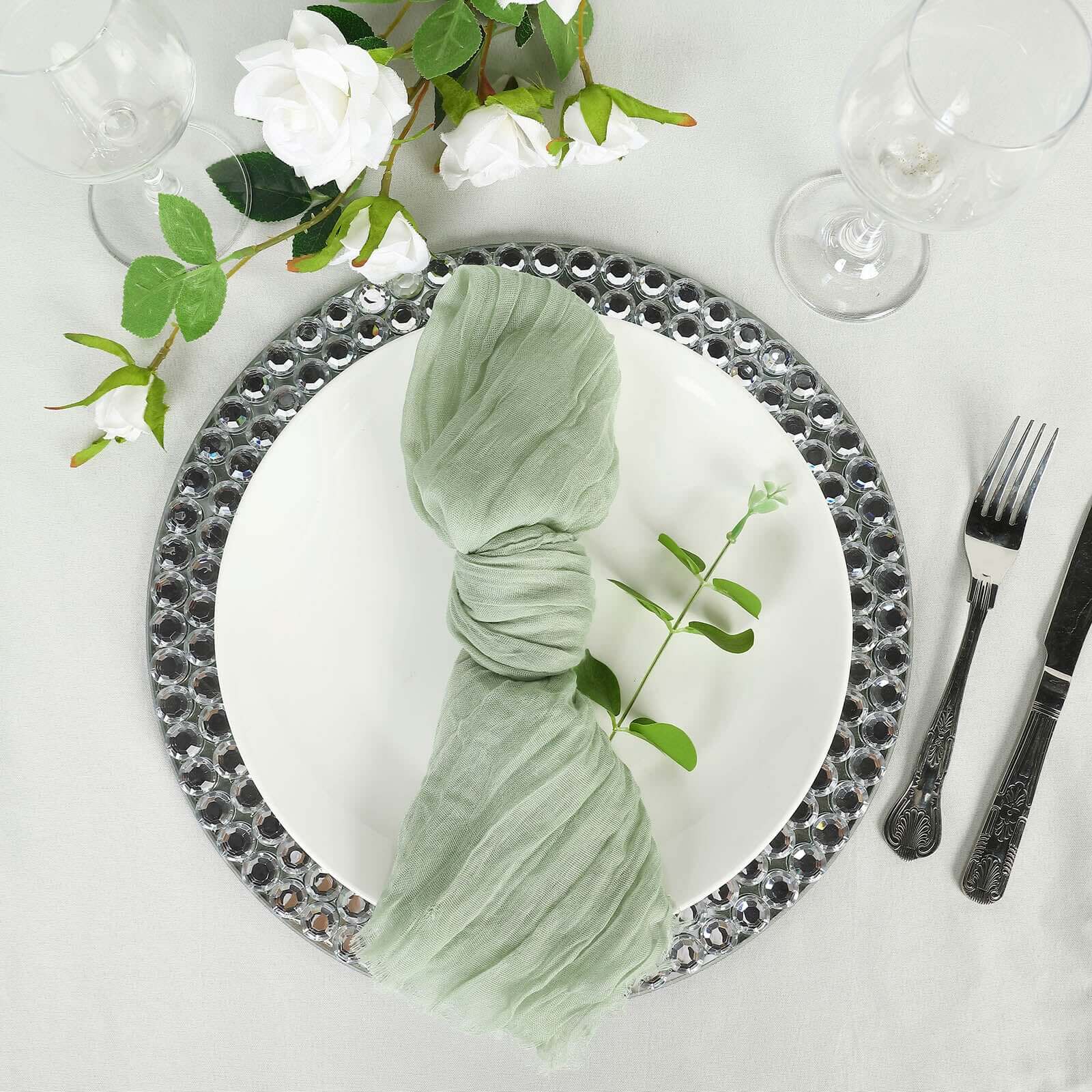 5 Pack Gauze Cheesecloth 24"x19" Napkins Sage Green Reusable Dinner Napkins