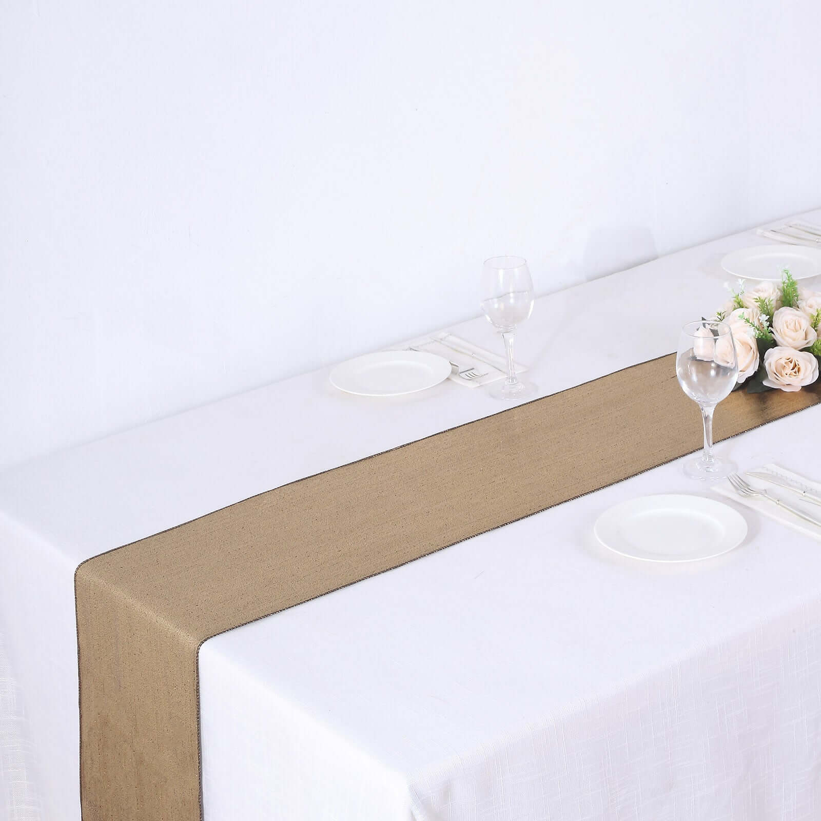 Polyester 12"x108" Table Runner Antique Gold Shimmer Sequin Dots - Wrinkle-Free Finish Table Linen