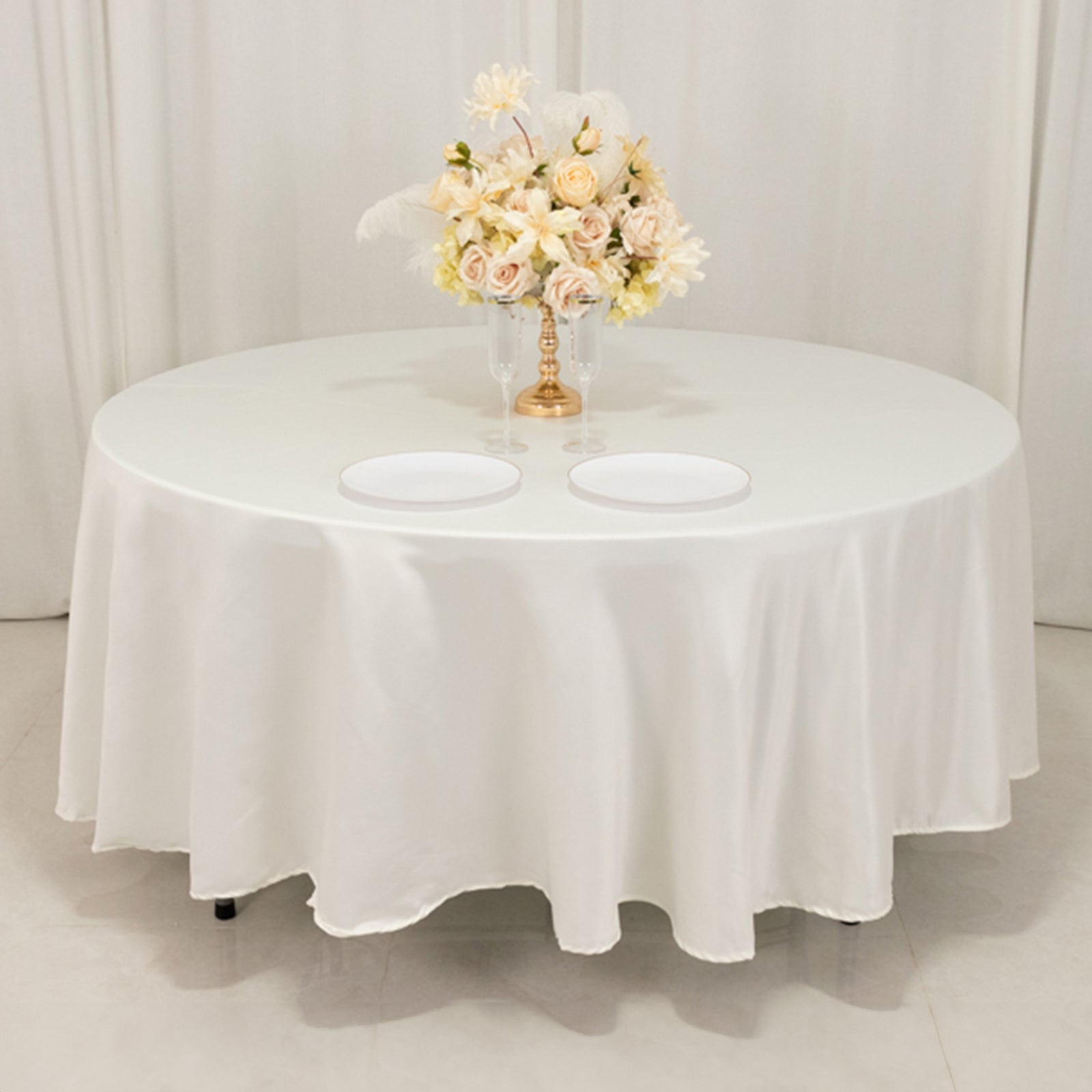 Lamour Satin 108" Round Tablecloth Ivory - Durable & Silk-Like Table Cover