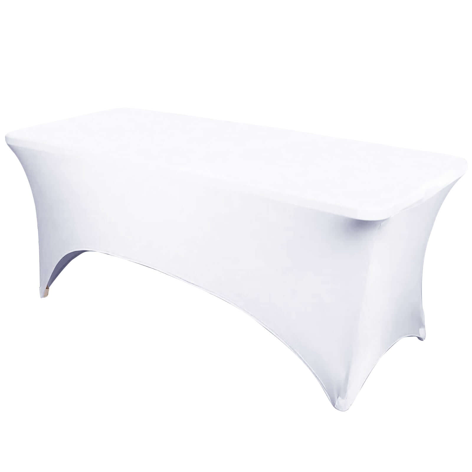 Stretch Spandex 6ft Rectangle Tablecloth White - Durable Form-Fitting Table Cover for Events & Presentations