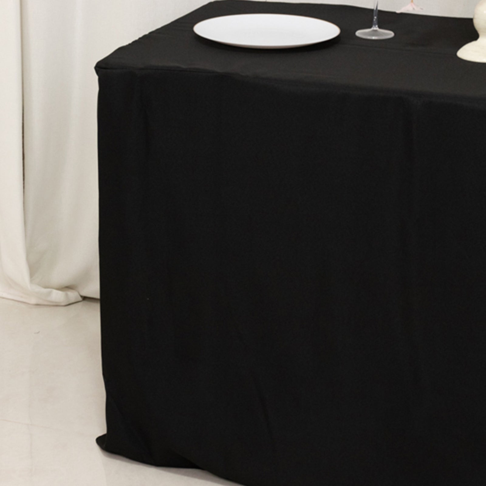 Fitted Polyester 48"x24"x30" Rectangle Tablecloth Black - Durable and Sleek for Events