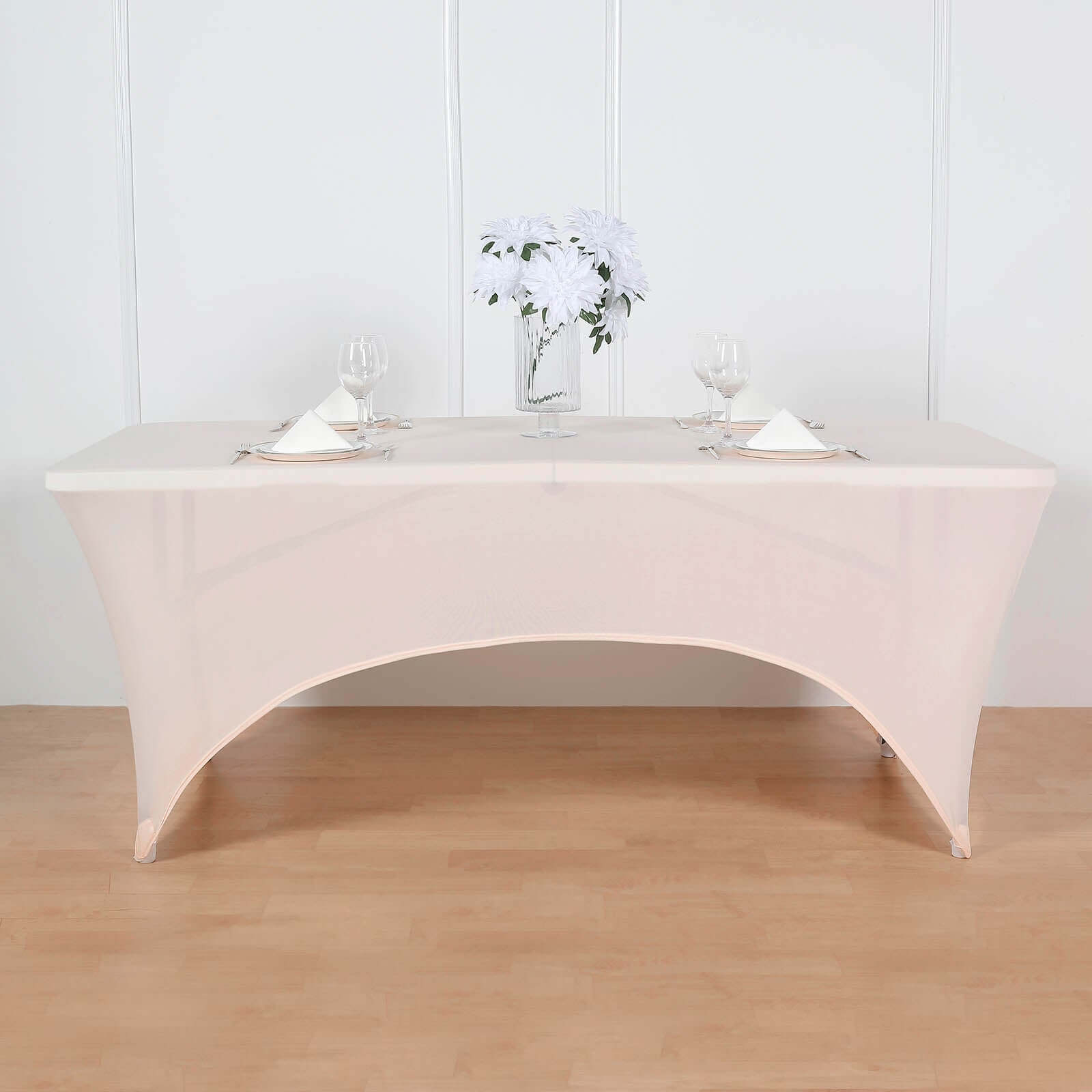 Stretch Spandex 6ft Rectangle Tablecloth Blush - Durable Form-Fitting Table Cover for Events & Presentations