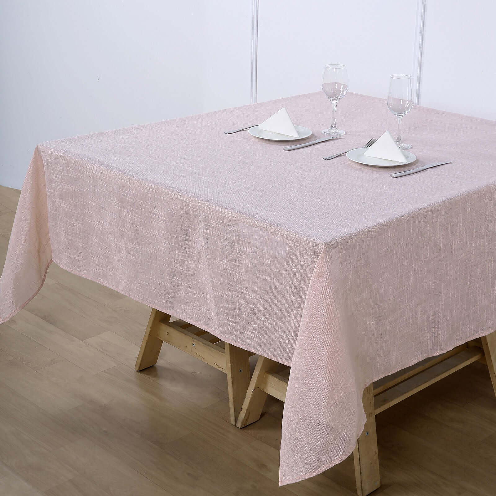 Linen 72"x72" Table Overlay Square Tablecloth Blush - Slubby Textured Wrinkle-Resistant Design for Stylish Occasions