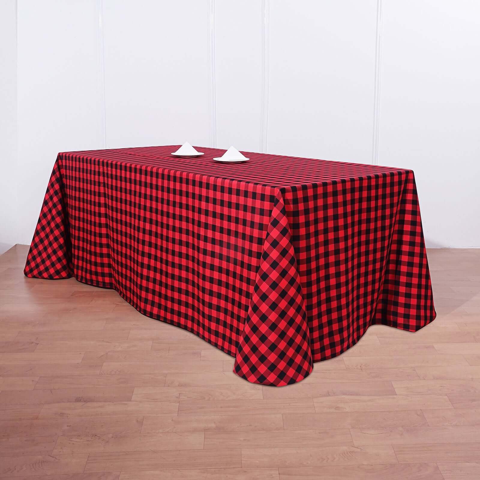 90"x156" Black Red Seamless Buffalo Plaid Rectangle Tablecloth, Checkered Polyester Tablecloth for 8 Foot Table With Floor-Length Drop
