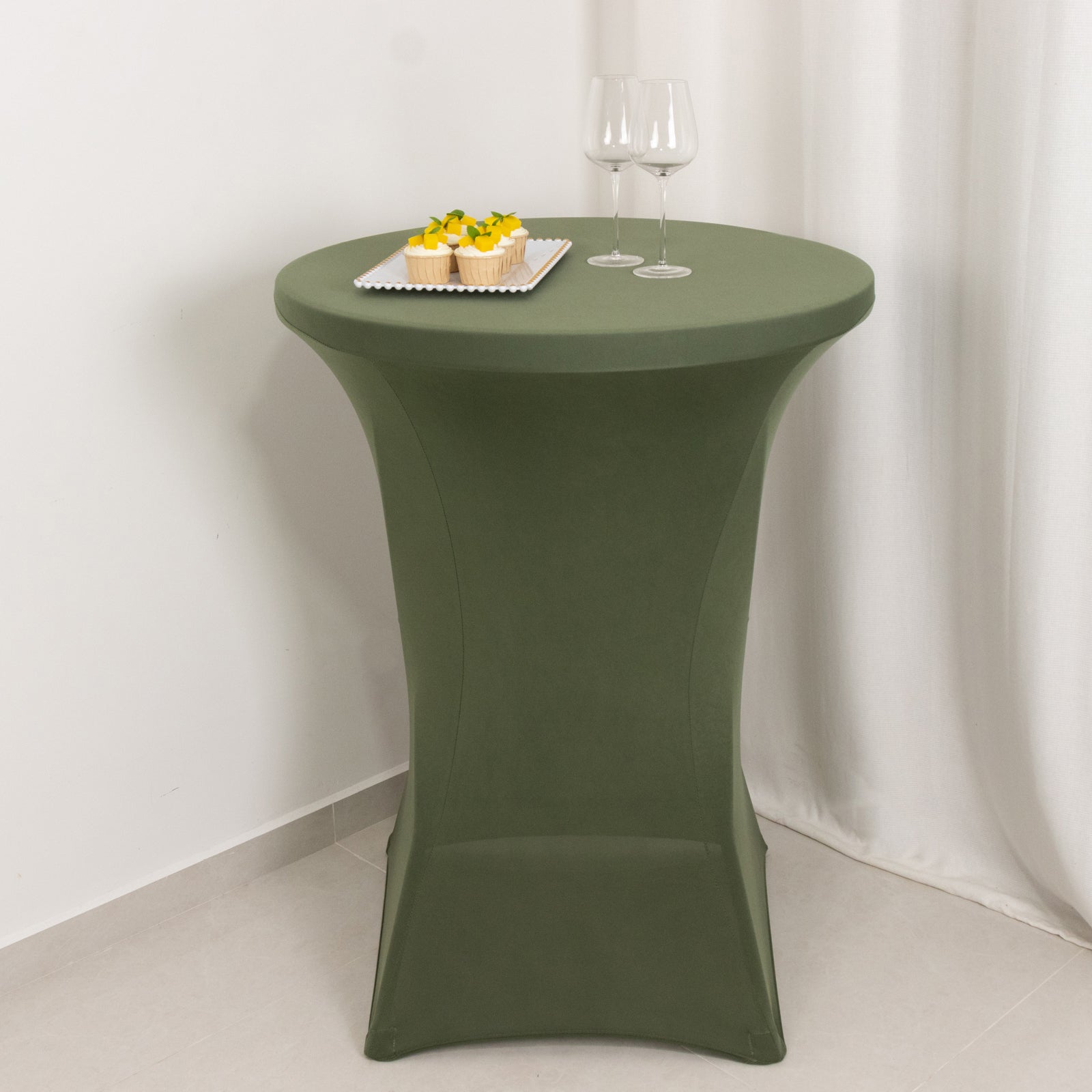Spandex 24"-32" Round Cocktail Table Cover Dusty Sage Green - Easy to Maintain Stretch Fitted Highboy Tablecloth