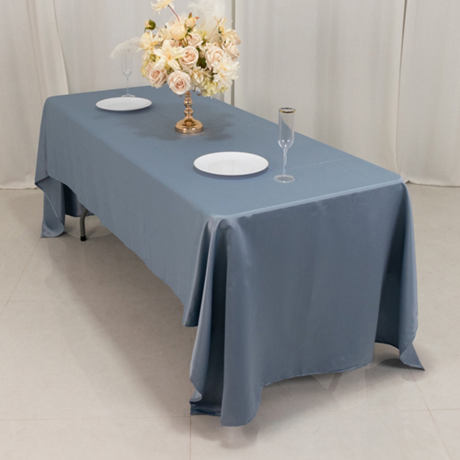 Lamour Satin 60"x126" Rectangle Tablecloth Dusty Blue - Soft & Silk-Like Table Cover