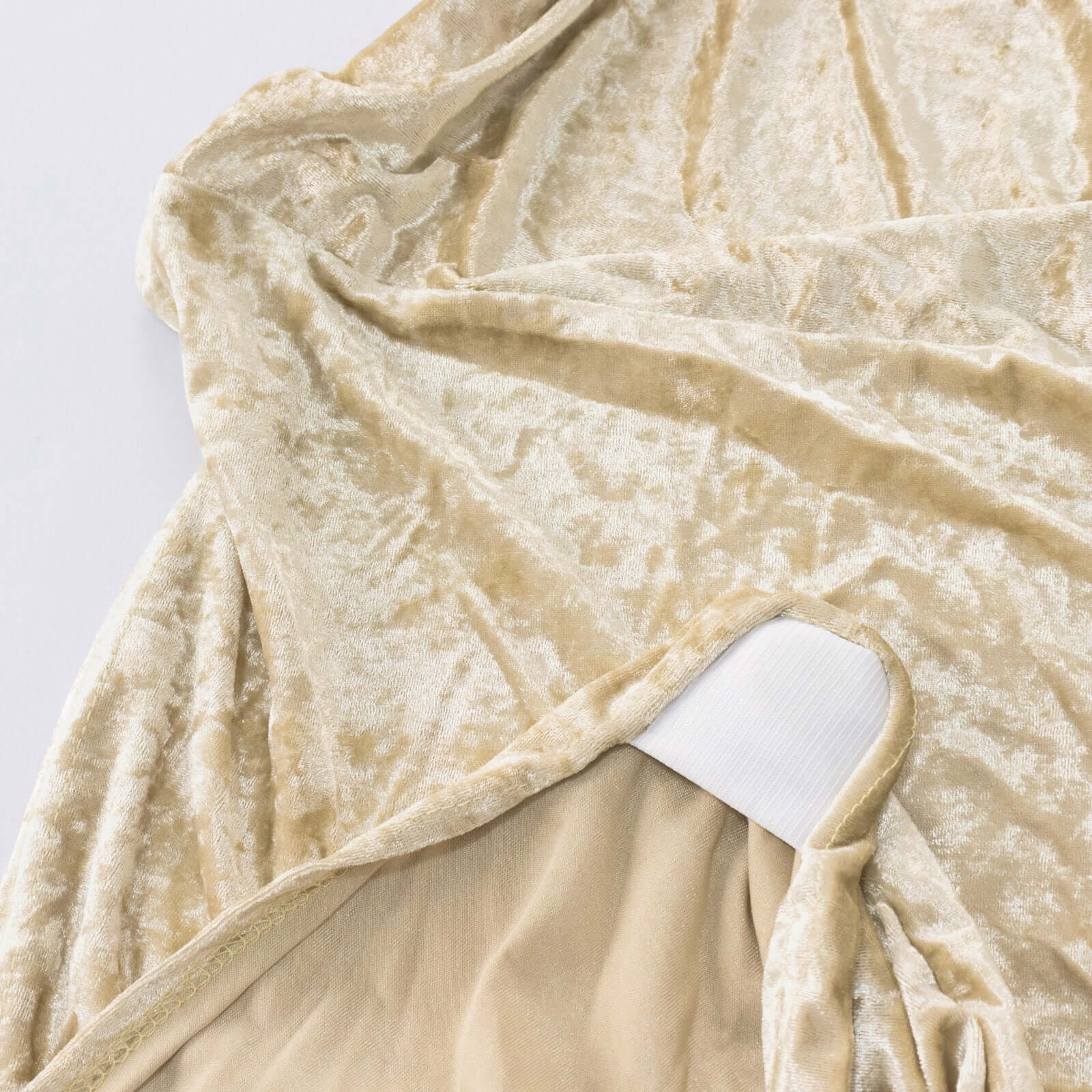 Crushed Velvet Fitted Rectangular 6ft Table Cover Beige - Wrinkle-Free Stretchy Tablecloth