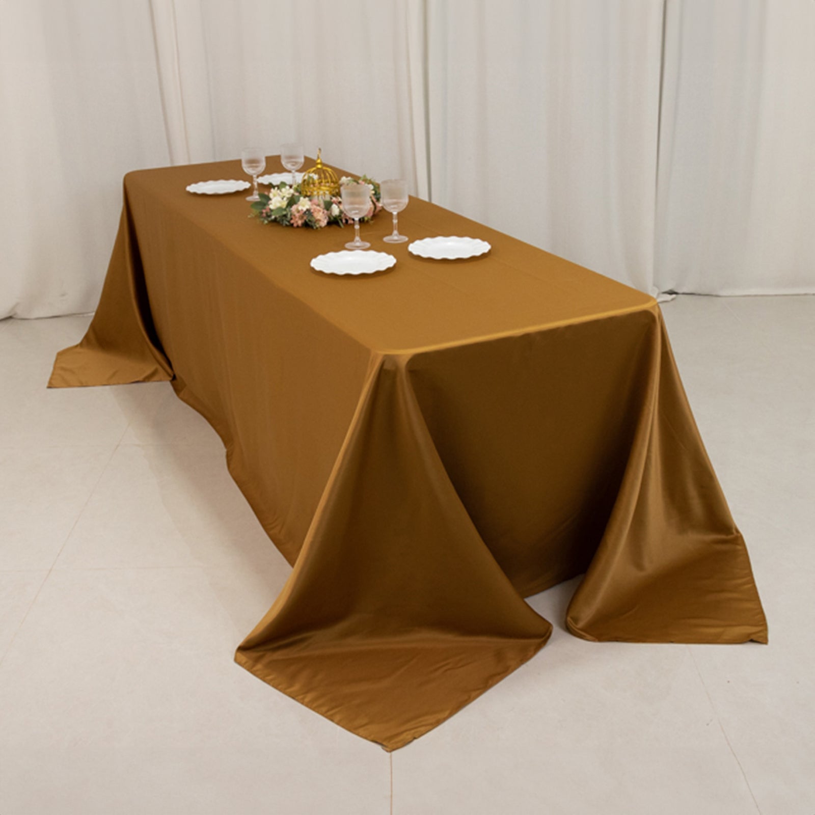 Lamour Satin 90"x156" Rectangle Tablecloth Gold - Luxurious, Soft Seamless Table Cover for Stylish Settings