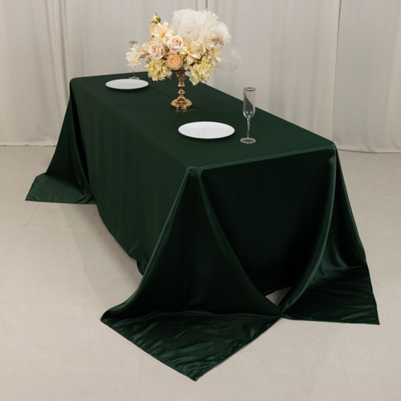 Lamour Satin 90"x132" Rectangle Tablecloth Hunter Emerald - Soft & Silk-Like Seamless Table Cover