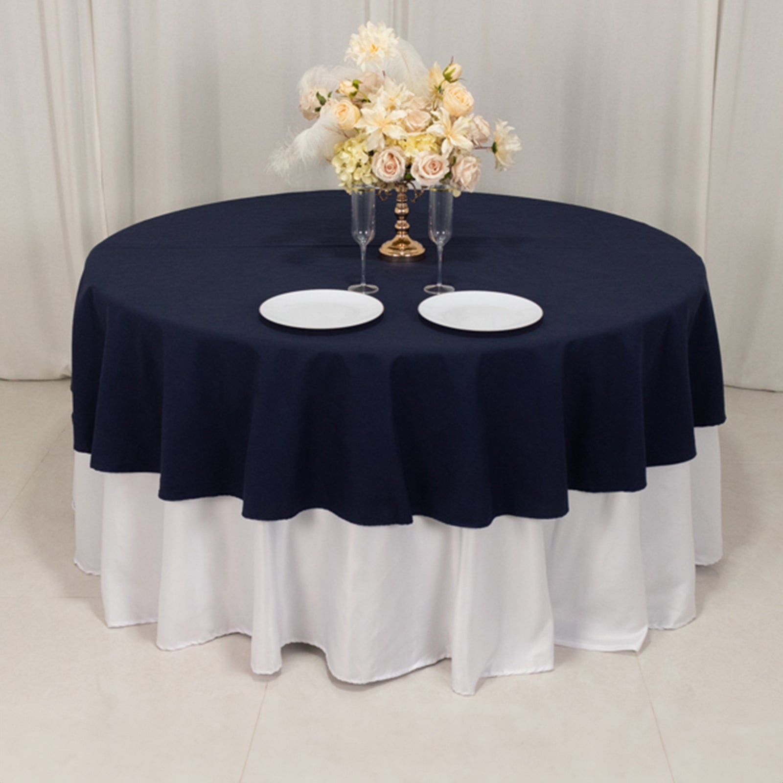 Cotton Blend 90" Round Tablecloth Navy Blue - Wrinkle-Resistant Table Cover