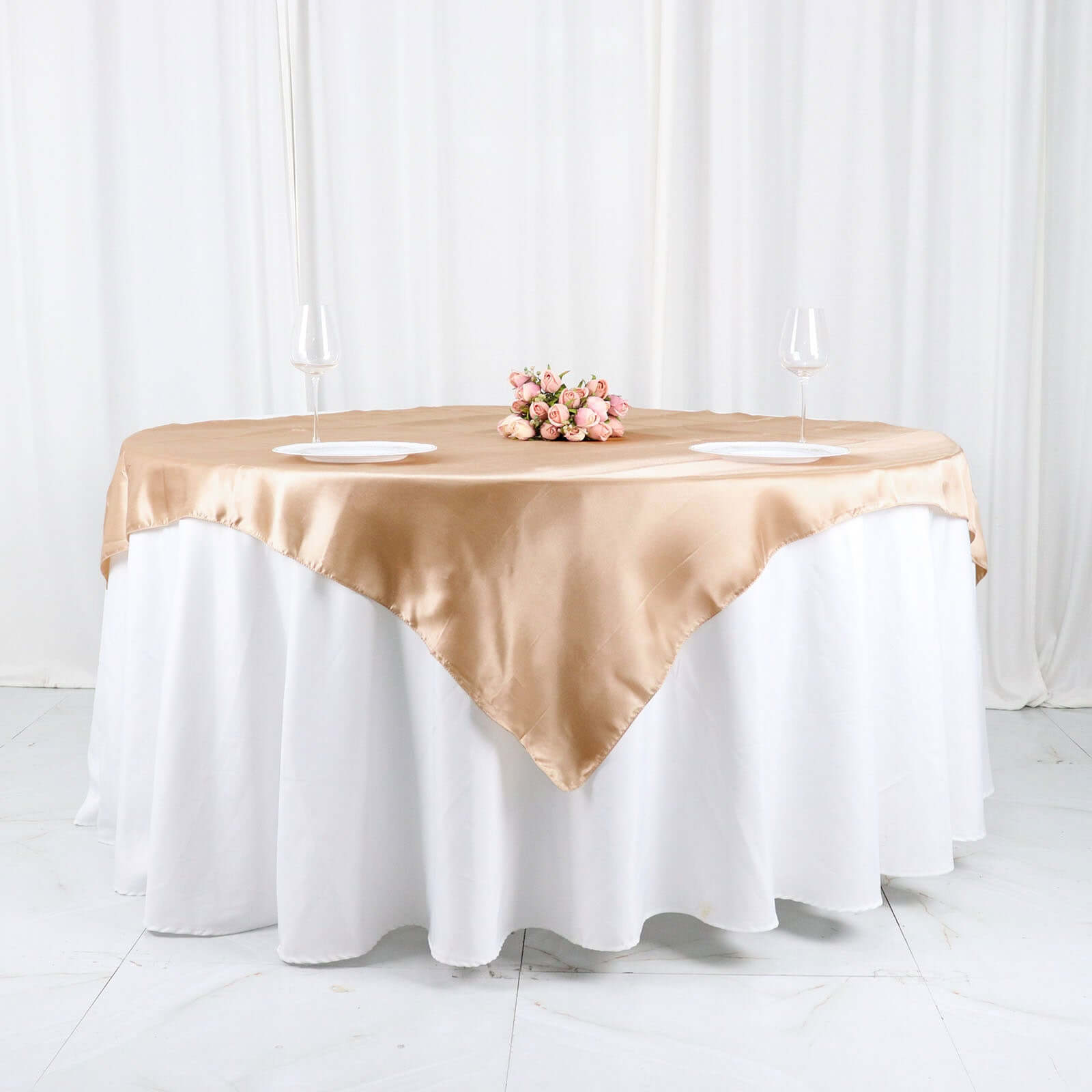 Satin 60"x60" Table Overlay Square Tablecloth Nude - Smooth Silky Touch Table Cover