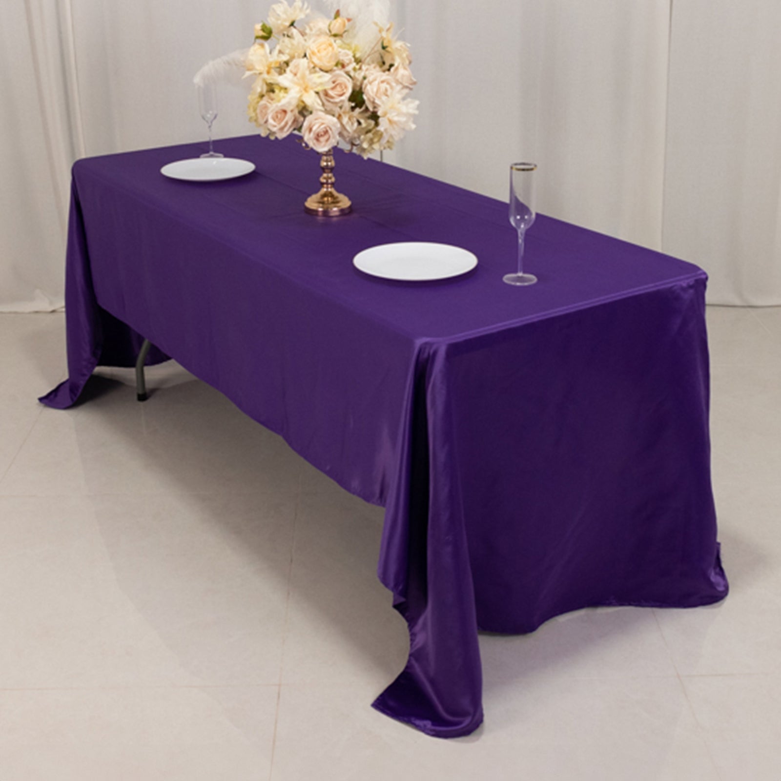 Lamour Satin 60"x126" Rectangle Tablecloth Purple - Soft & Silk-Like Table Cover