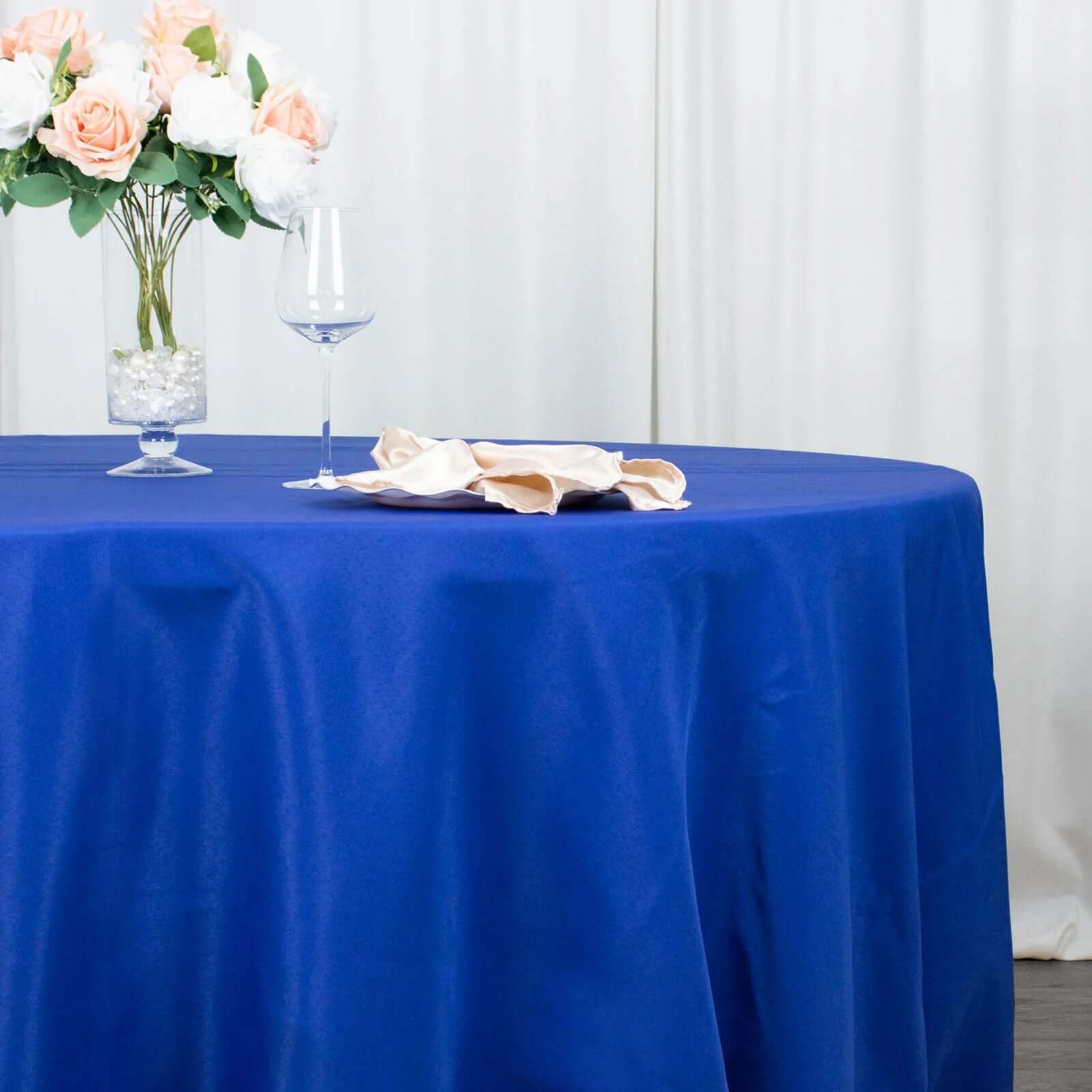 Premium Polyester 132" Round Tablecloth Royal Blue - Seamless 220GSM Wrinkle-Resistant Table Cover